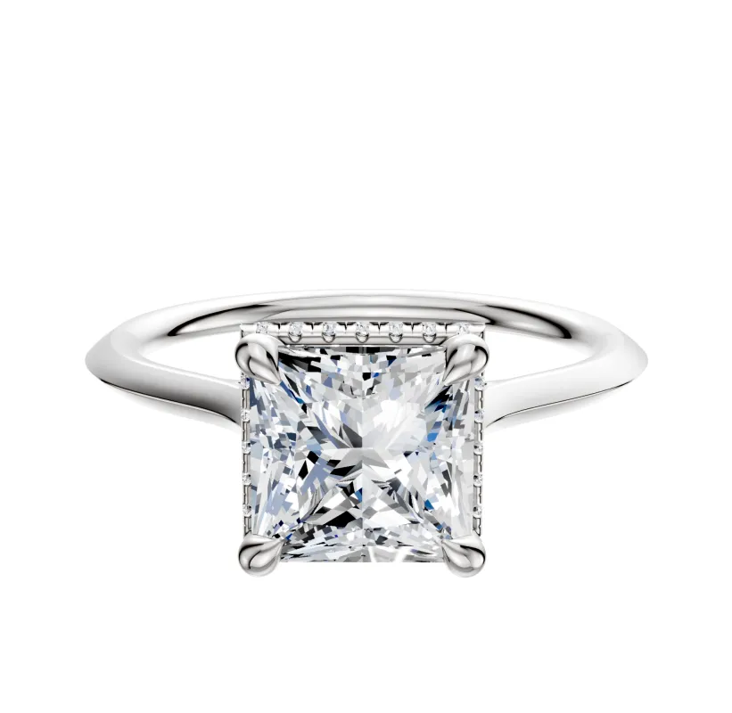 Platinum 4 Prong Collar Cathedral Knife Edge 1.5mm Engagement Ring sold by Promise By Effy