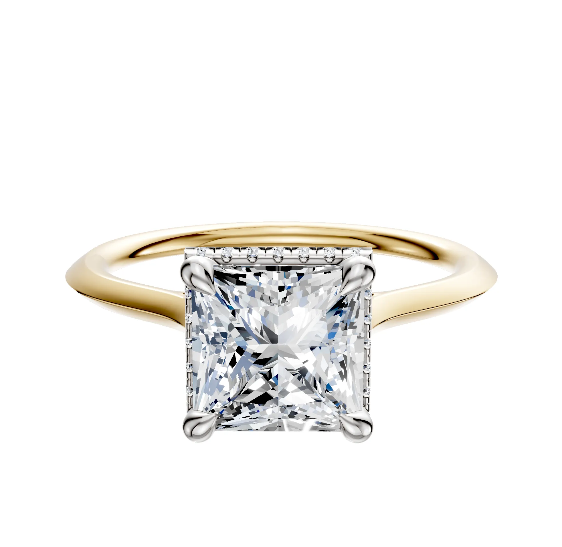 18K Two Tone 4 Prong Collar Cathedral Knife Edge 1.5mm Engagement Ring sold by Promise By Effy