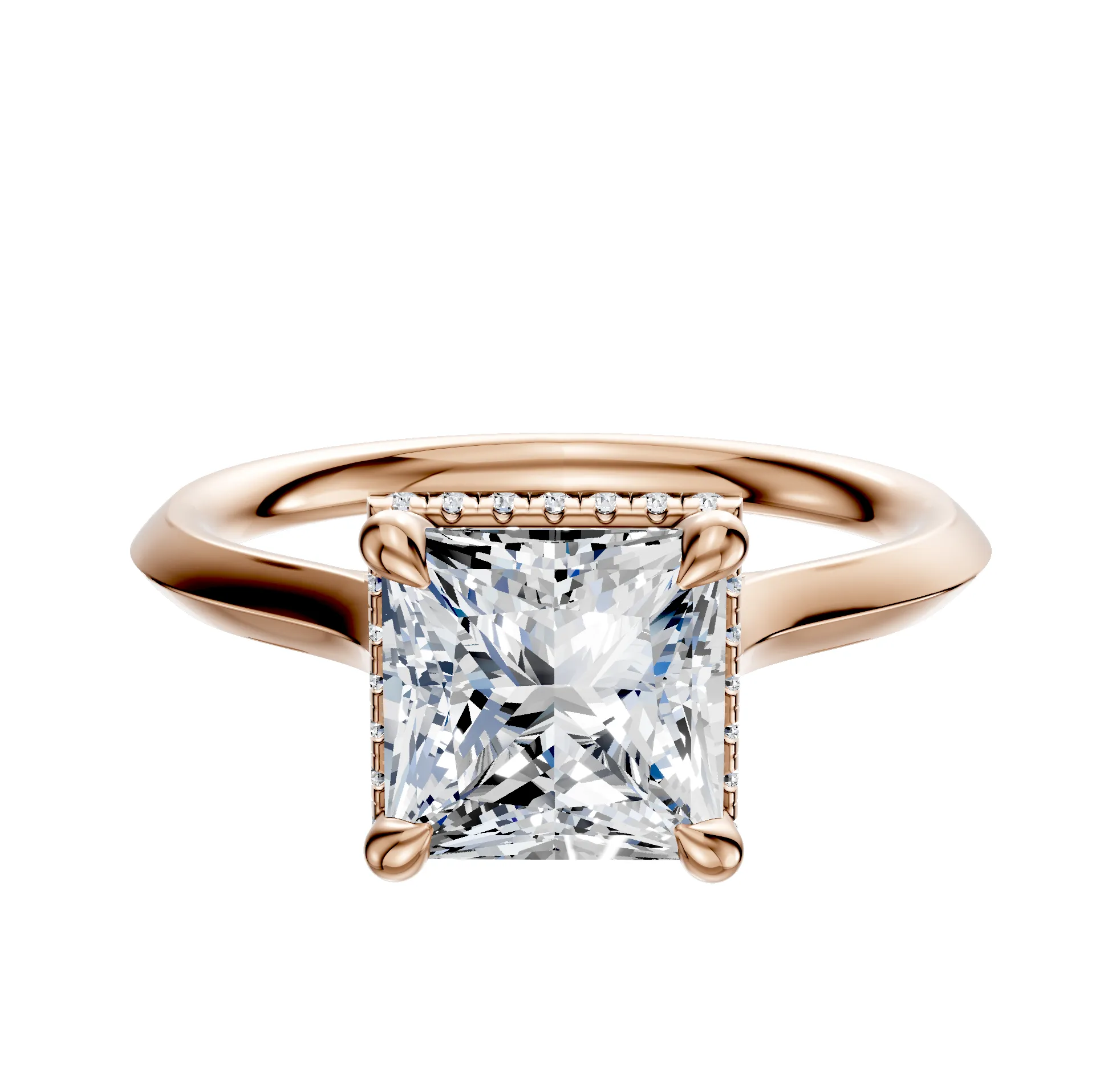 14K Rose Gold 4 Prong Collar Cathedral Knife Edge 2.0mm Engagement Ring sold by Promise By Effy