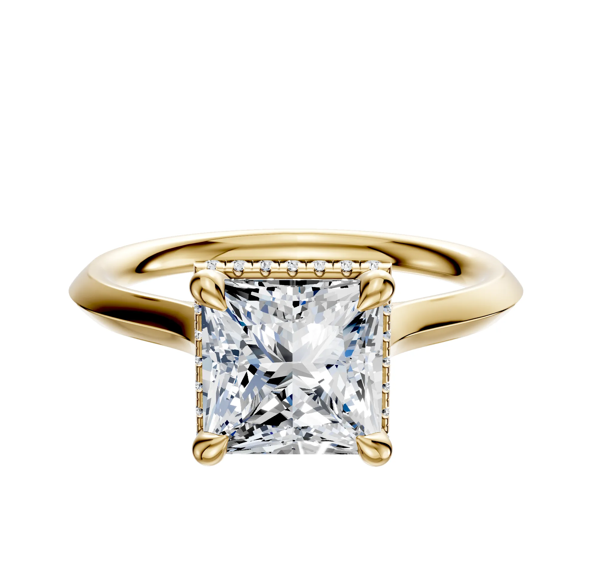 14K Yellow Gold 4 Prong Collar Cathedral Knife Edge 2.0mm Engagement Ring sold by Promise By Effy