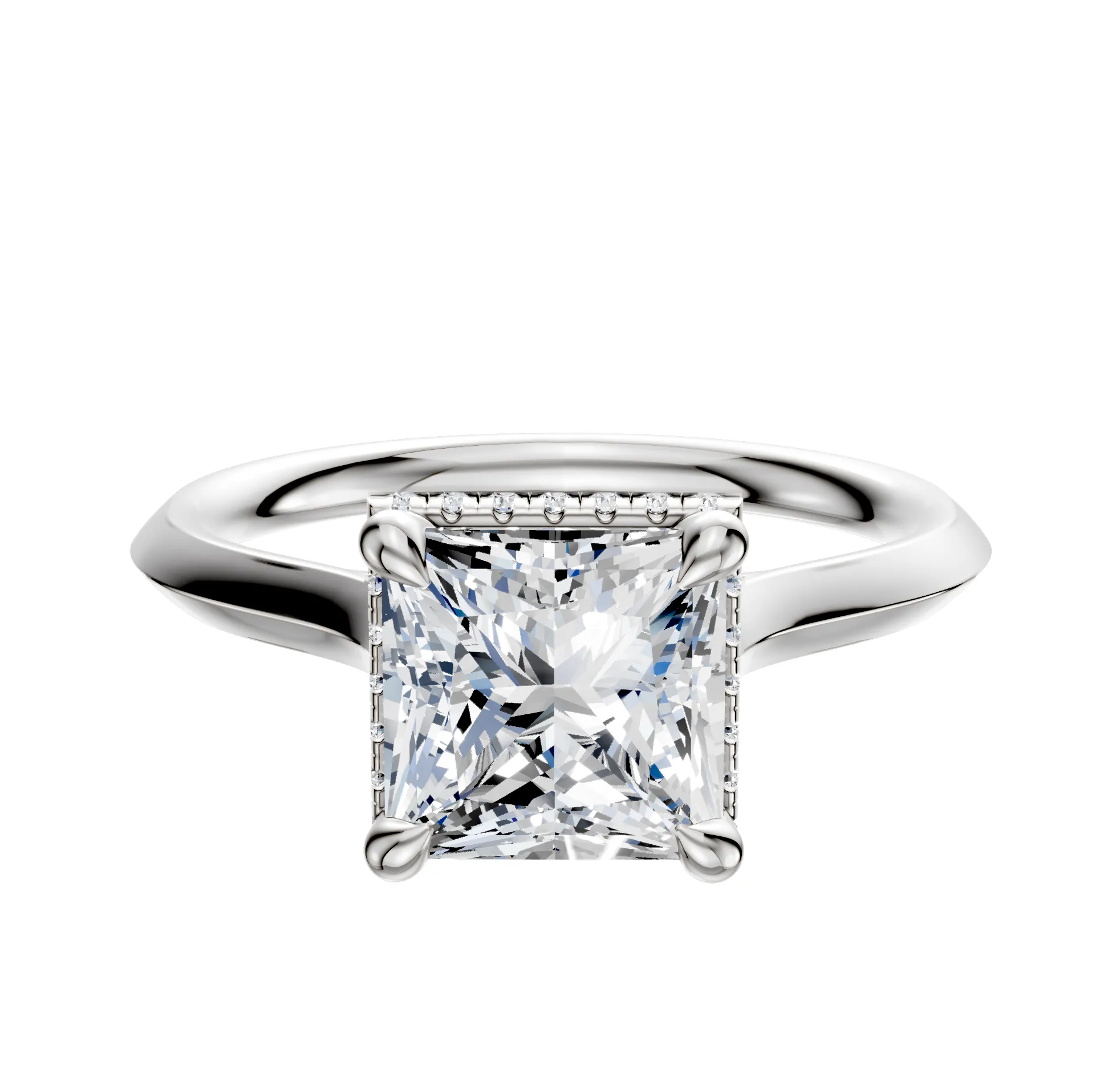 18K White Gold 4 Prong Collar Cathedral Knife Edge 2.0mm Engagement Ring sold by Promise By Effy
