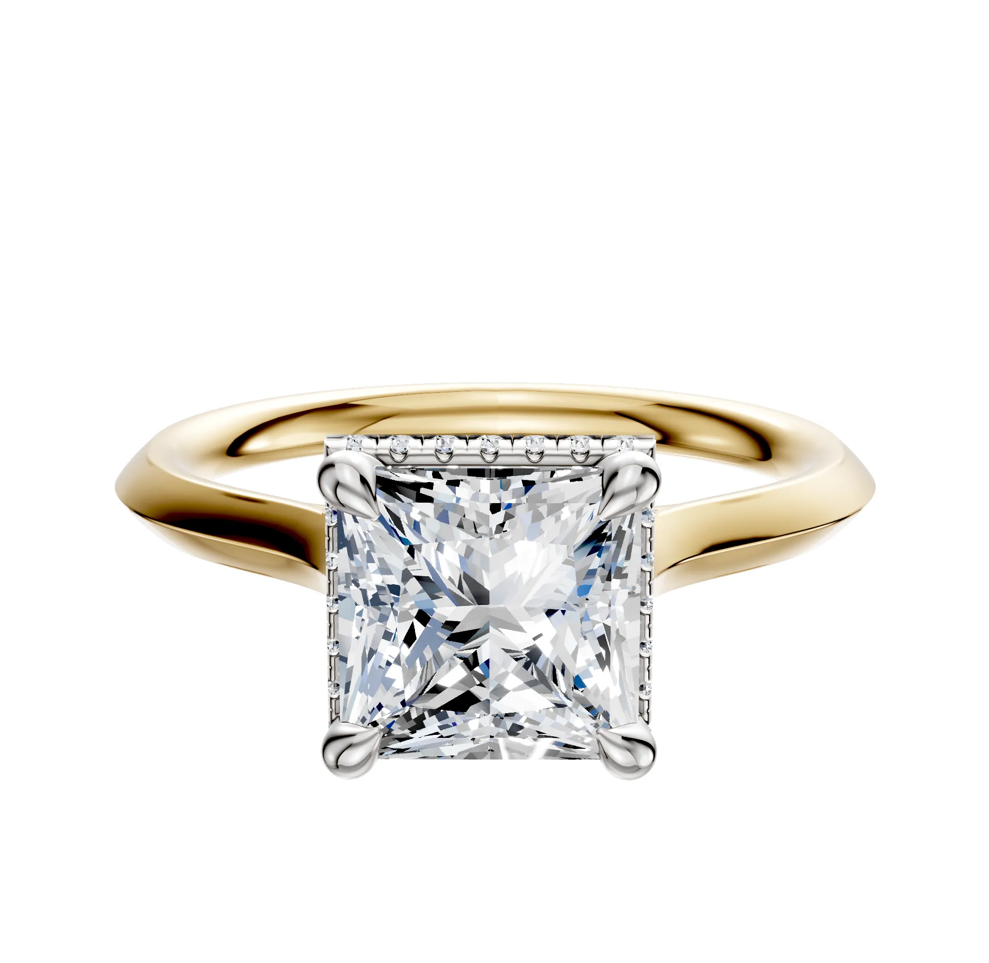 14K Two Tone 4 Prong Collar Cathedral Knife Edge 2.0mm Engagement Ring sold by Promise By Effy