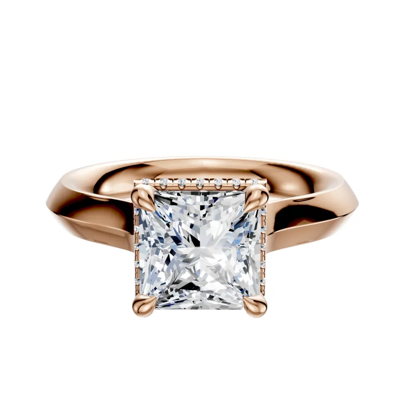 14K Rose Gold 4 Prong Collar Cathedral Knife Edge 3.0mm Engagement Ring made by Promise By Effy
