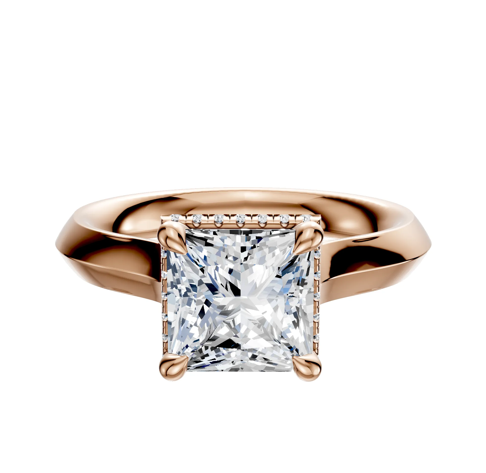 14K Rose Gold 4 Prong Collar Cathedral Knife Edge 3.0mm Engagement Ring sold by Promise By Effy