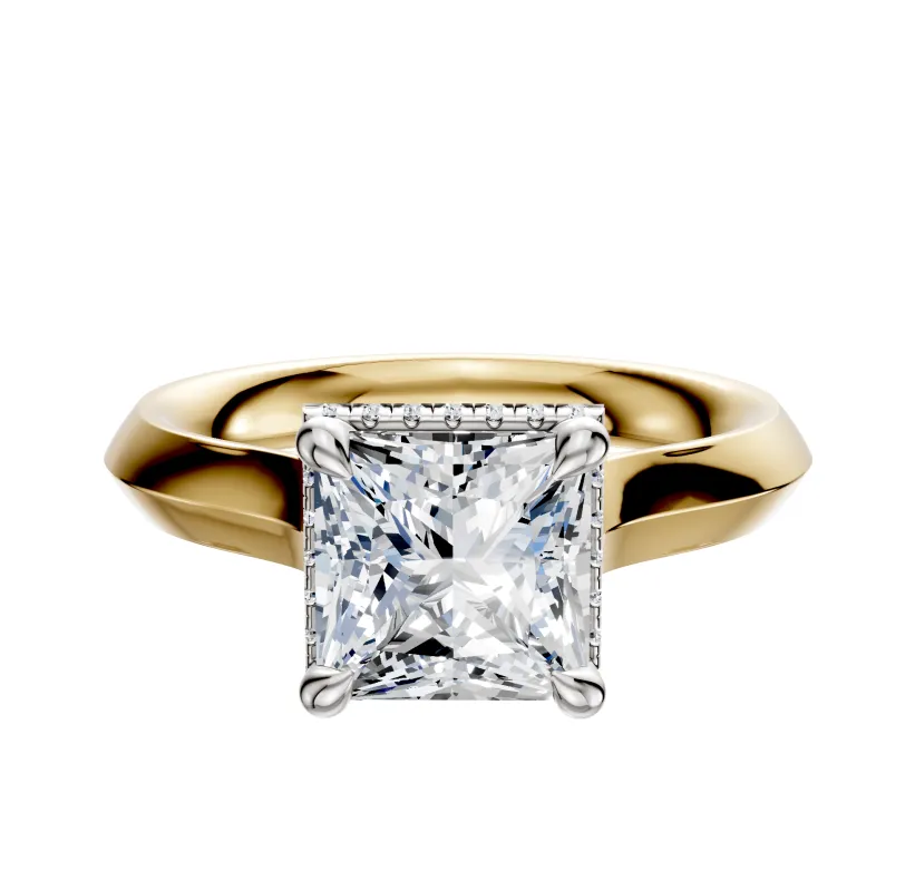 18K Two Tone 4 Prong Collar Cathedral Knife Edge 3.0mm Engagement Ring sold by Promise By Effy