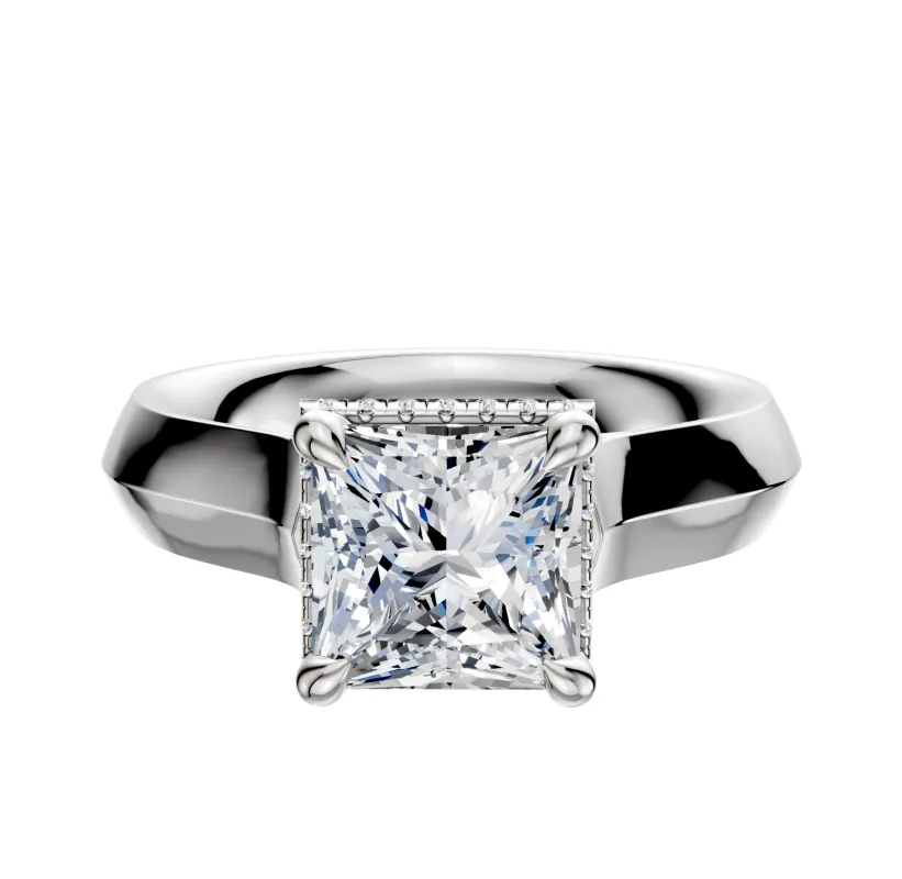 18K White Gold 4 Prong Collar Cathedral Knife Edge 4.0mm Engagement Ring sold by Promise By Effy