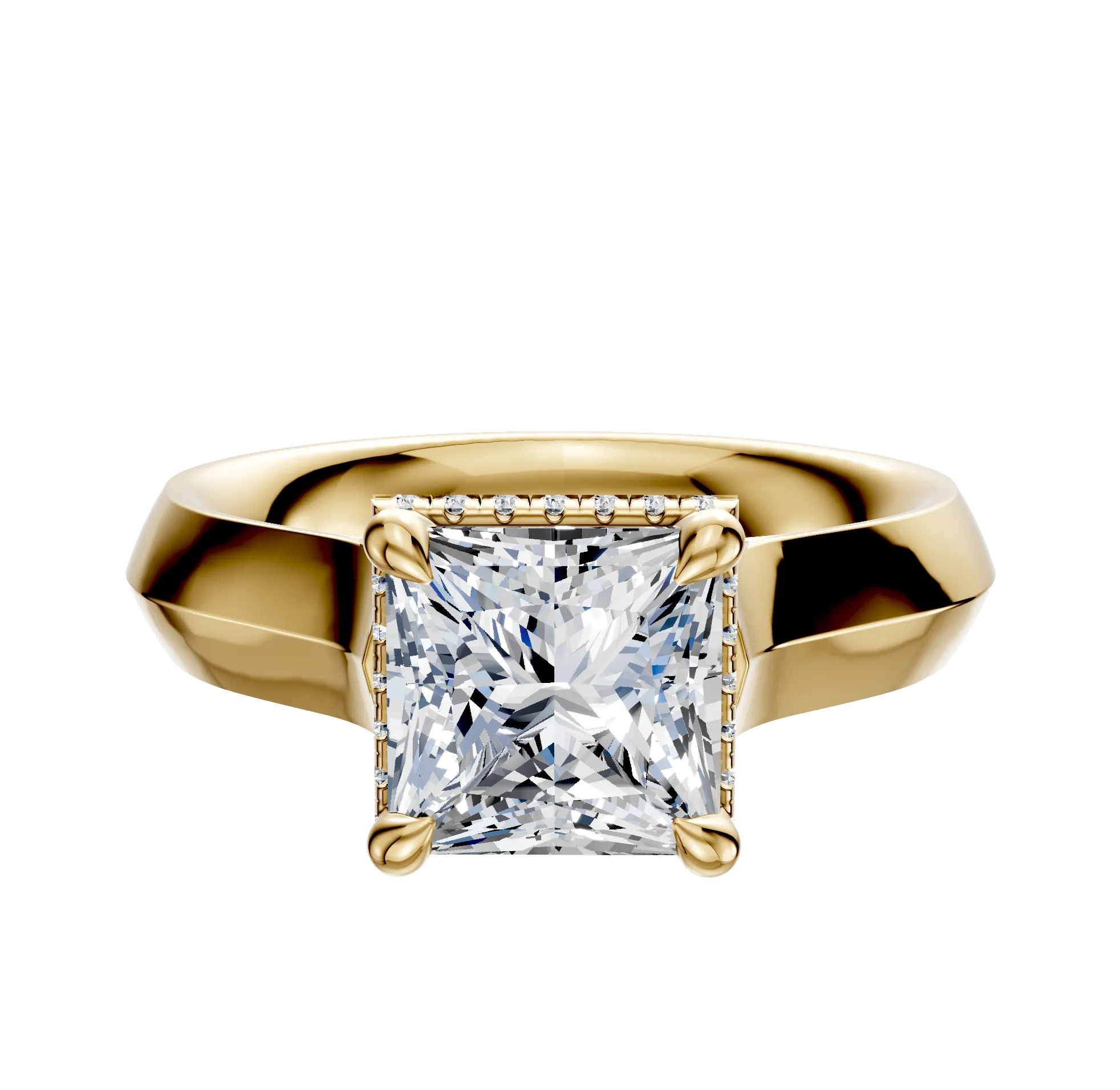 18K Yellow Gold 4 Prong Collar Cathedral Knife Edge 4.0mm Engagement Ring sold by Promise By Effy