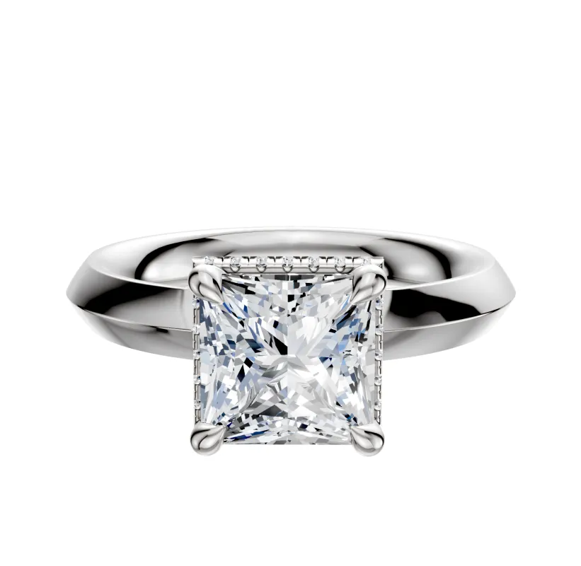 18K White Gold 4 Prong Collar Classic Knife Edge 3.0mm Engagement Ring sold by Promise By Effy