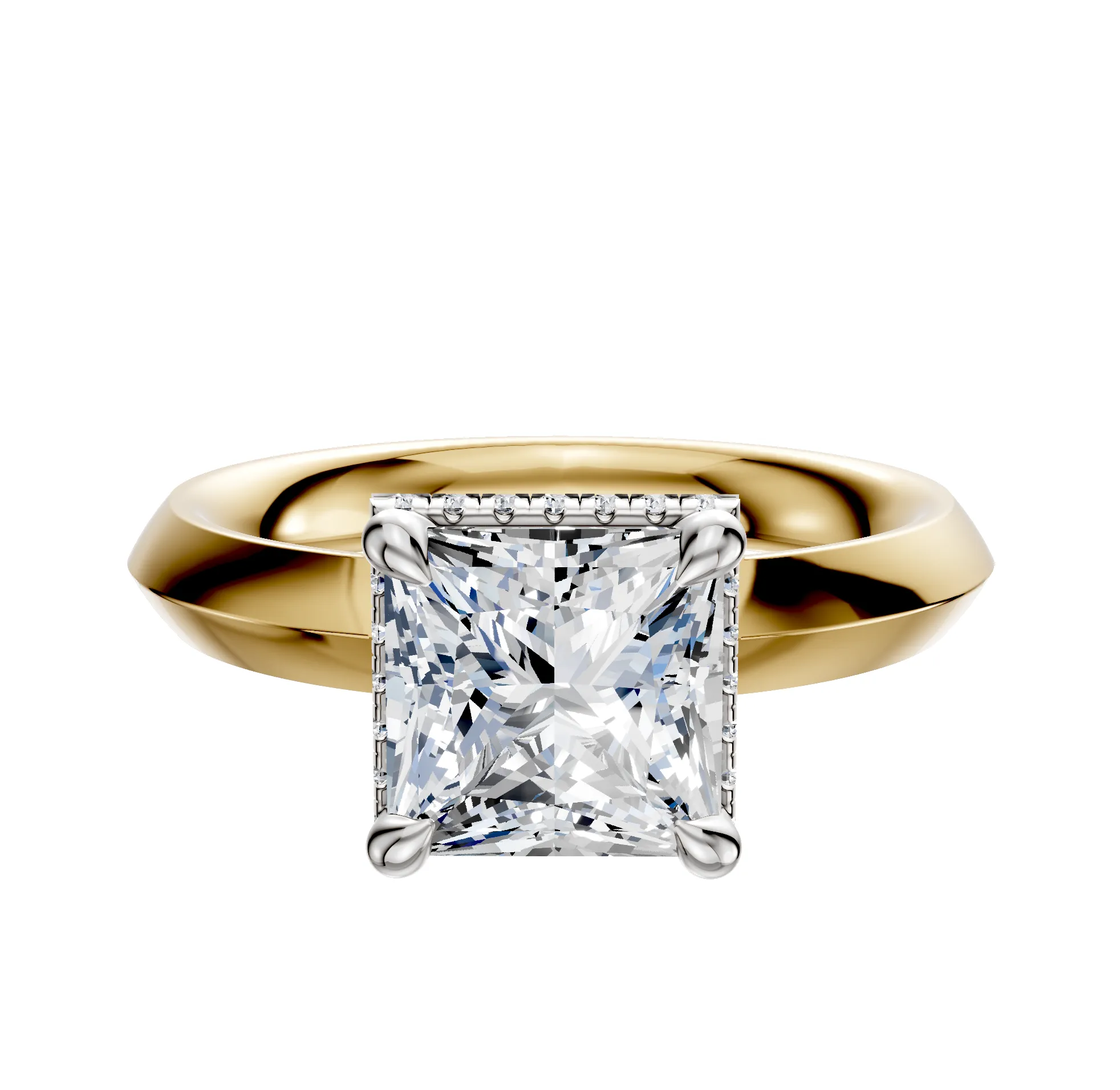 18K Two Tone 4 Prong Collar Classic Knife Edge 3.0mm Engagement Ring sold by Promise By Effy