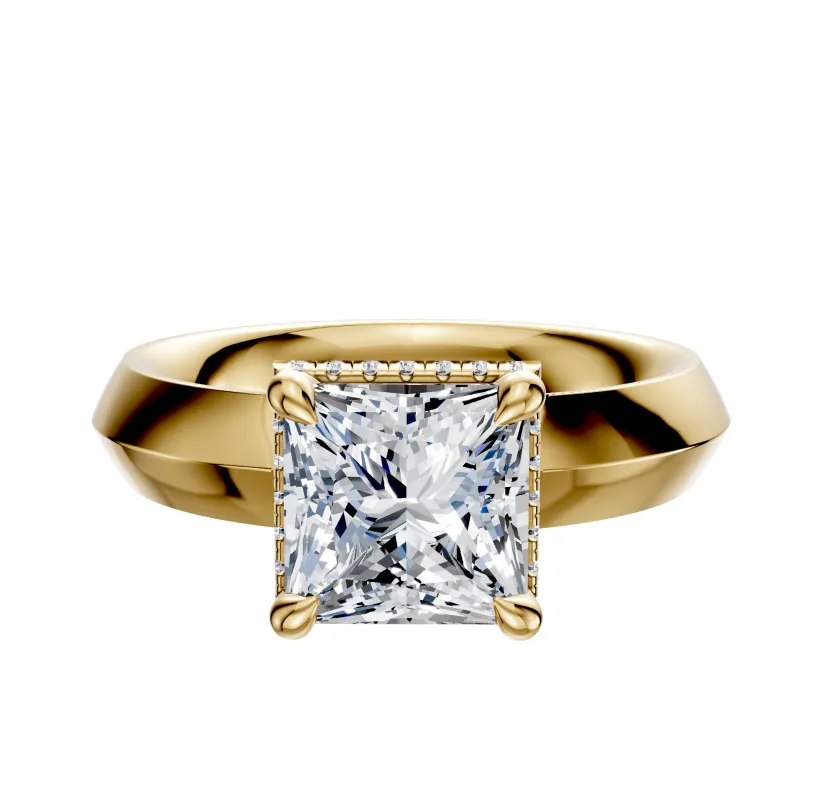 18K Yellow Gold 4 Prong Collar Classic Knife Edge 4.0mm Engagement Ring sold by Promise By Effy