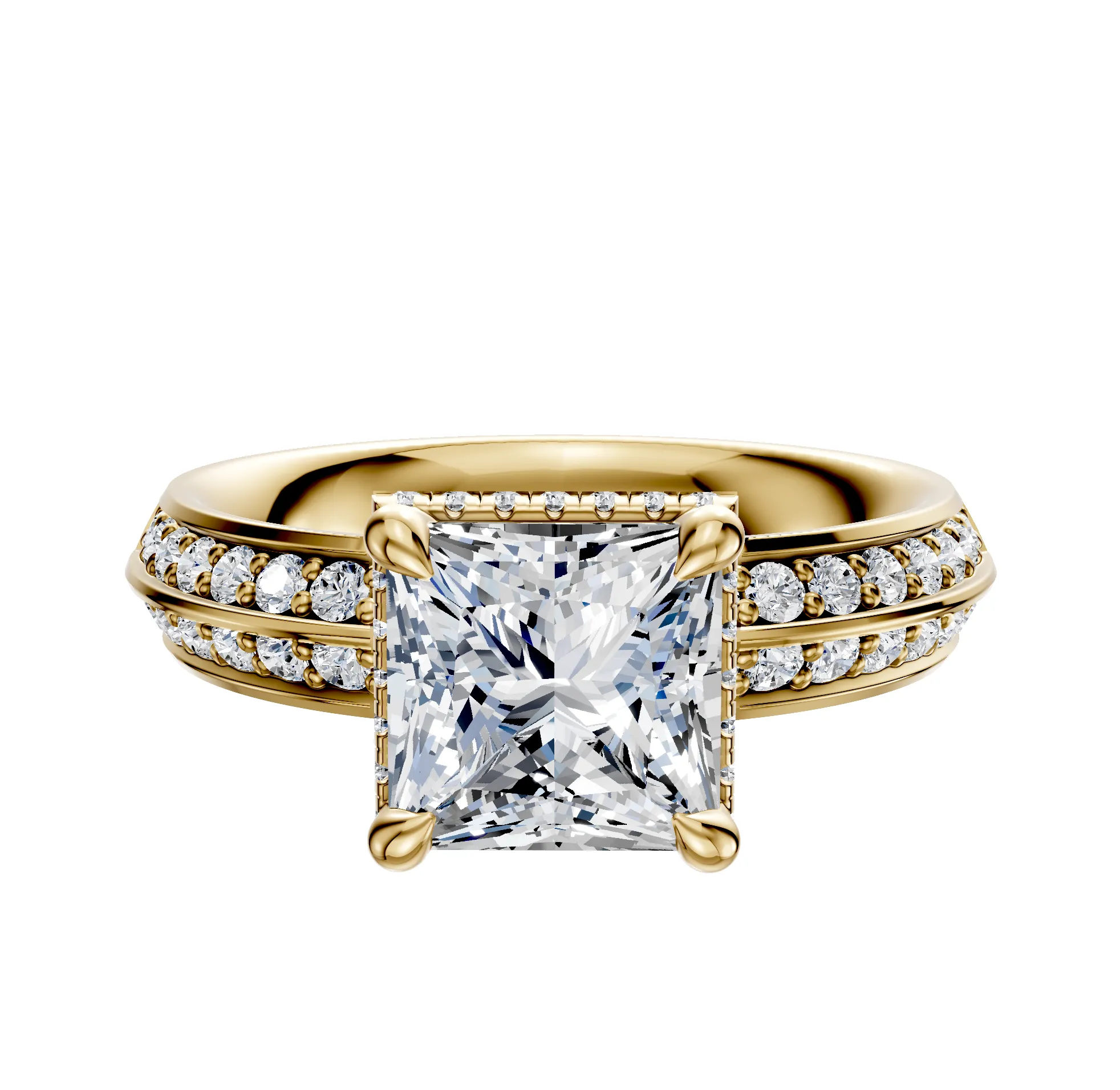 14K Yellow Gold 4 Prong Collar Classic Knife Edge 1-Row-Pave 2.5mm Engagement Ring sold by Promise By Effy