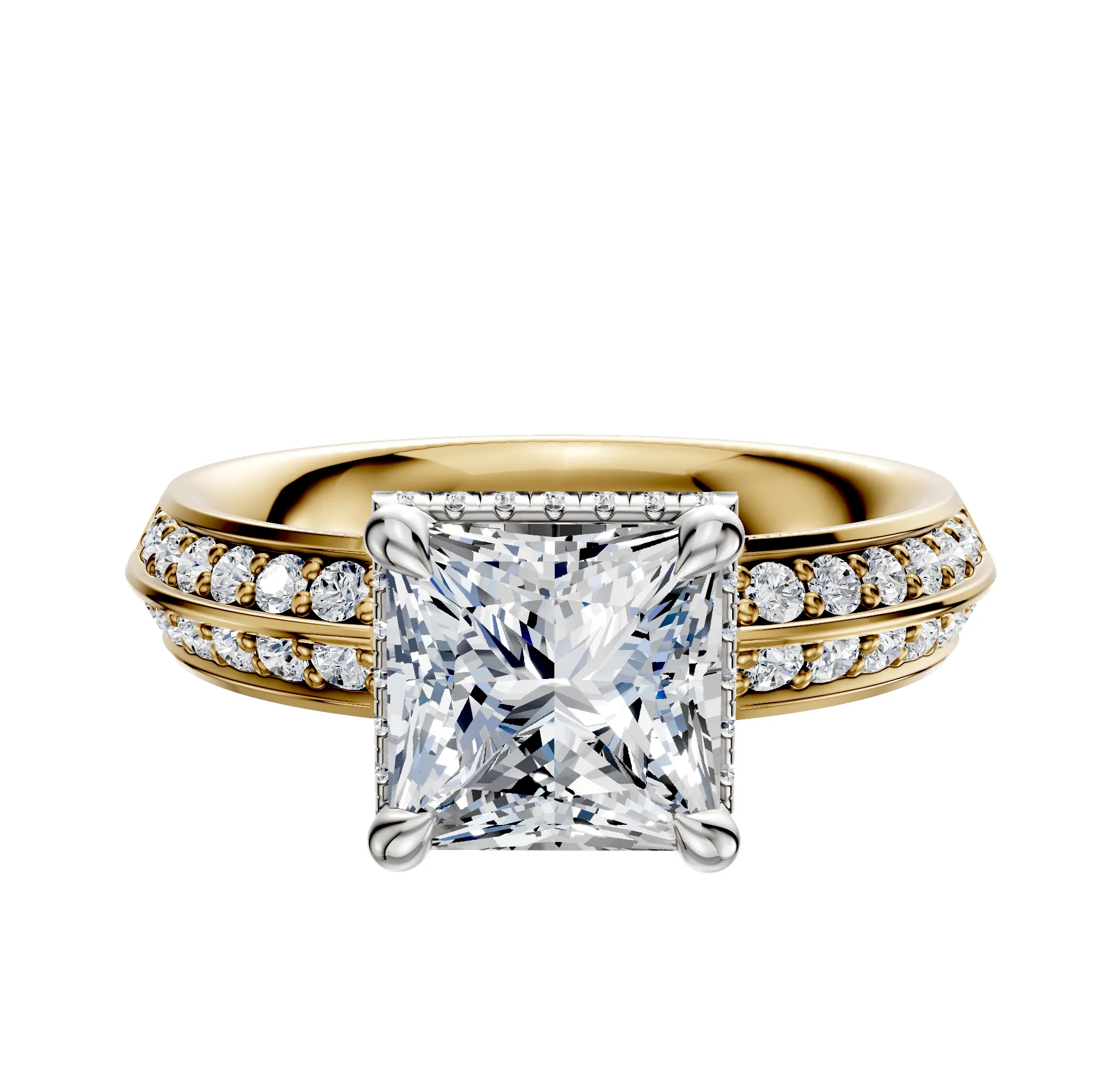 14K Two Tone 4 Prong Collar Classic Knife Edge 1-Row-Pave 2.5mm Engagement Ring sold by Promise By Effy