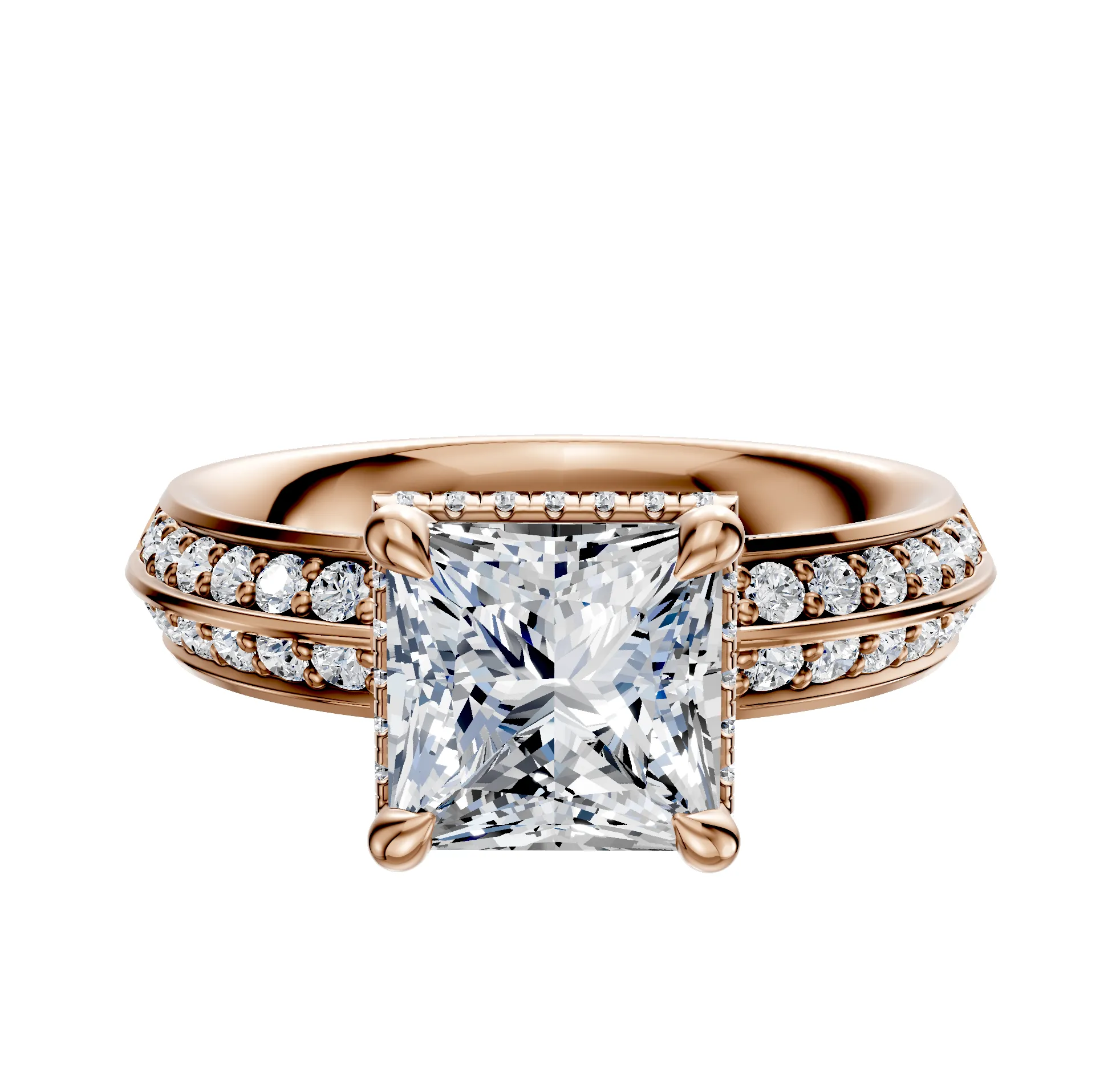 18K Rose Gold 4 Prong Collar Classic Knife Edge 1-Row-Pave 2.5mm Engagement Ring sold by Promise By Effy