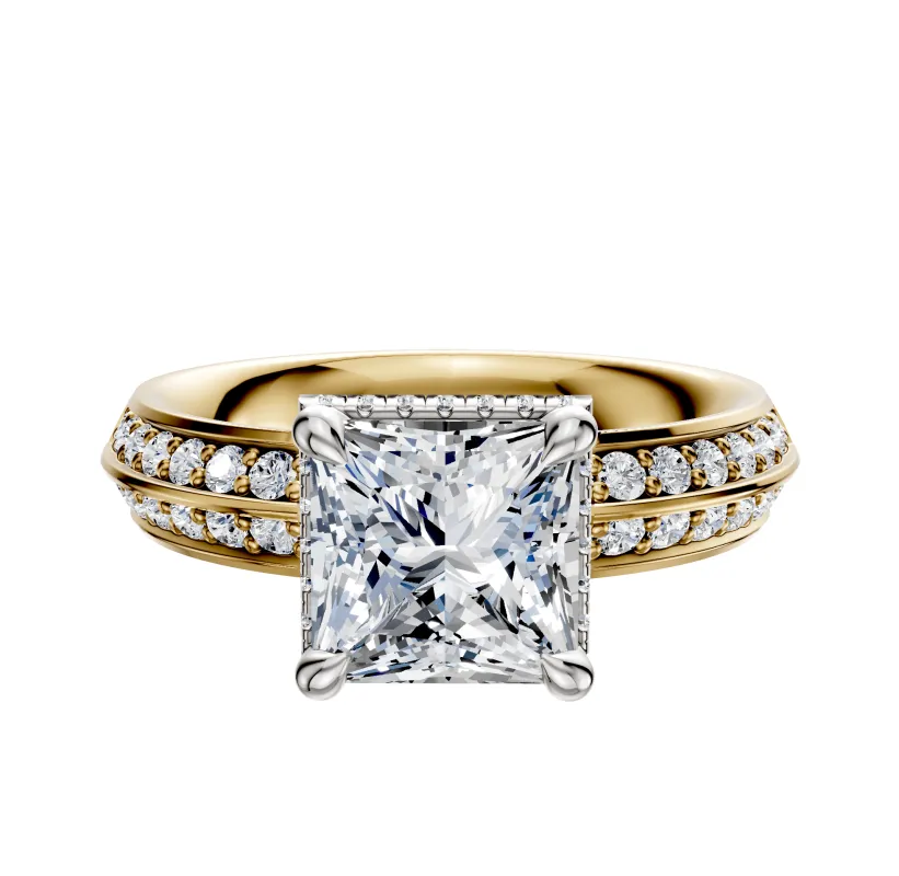 18K Two Tone 4 Prong Collar Classic Knife Edge 1-Row-Pave 2.5mm Engagement Ring sold by Promise By Effy