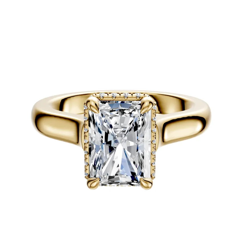 14K Yellow Gold 4 Prong Collar Cathedral Dome 3.0mm Engagement Ring sold by Promise By Effy