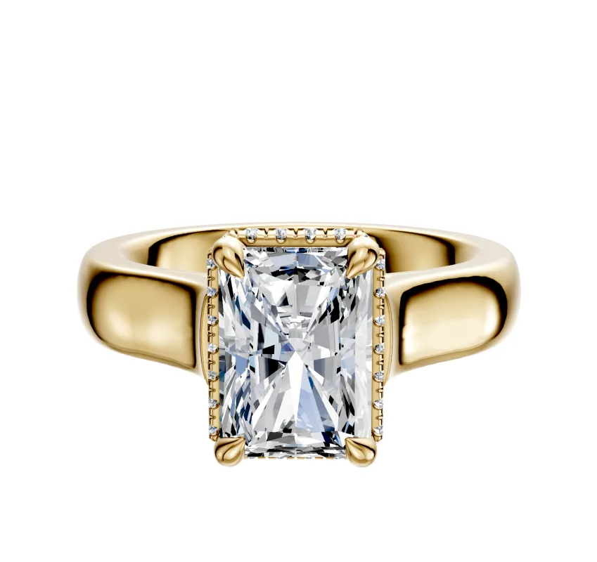 14K Yellow Gold 4 Prong Collar Cathedral Dome 4.0mm Engagement Ring sold by Promise By Effy
