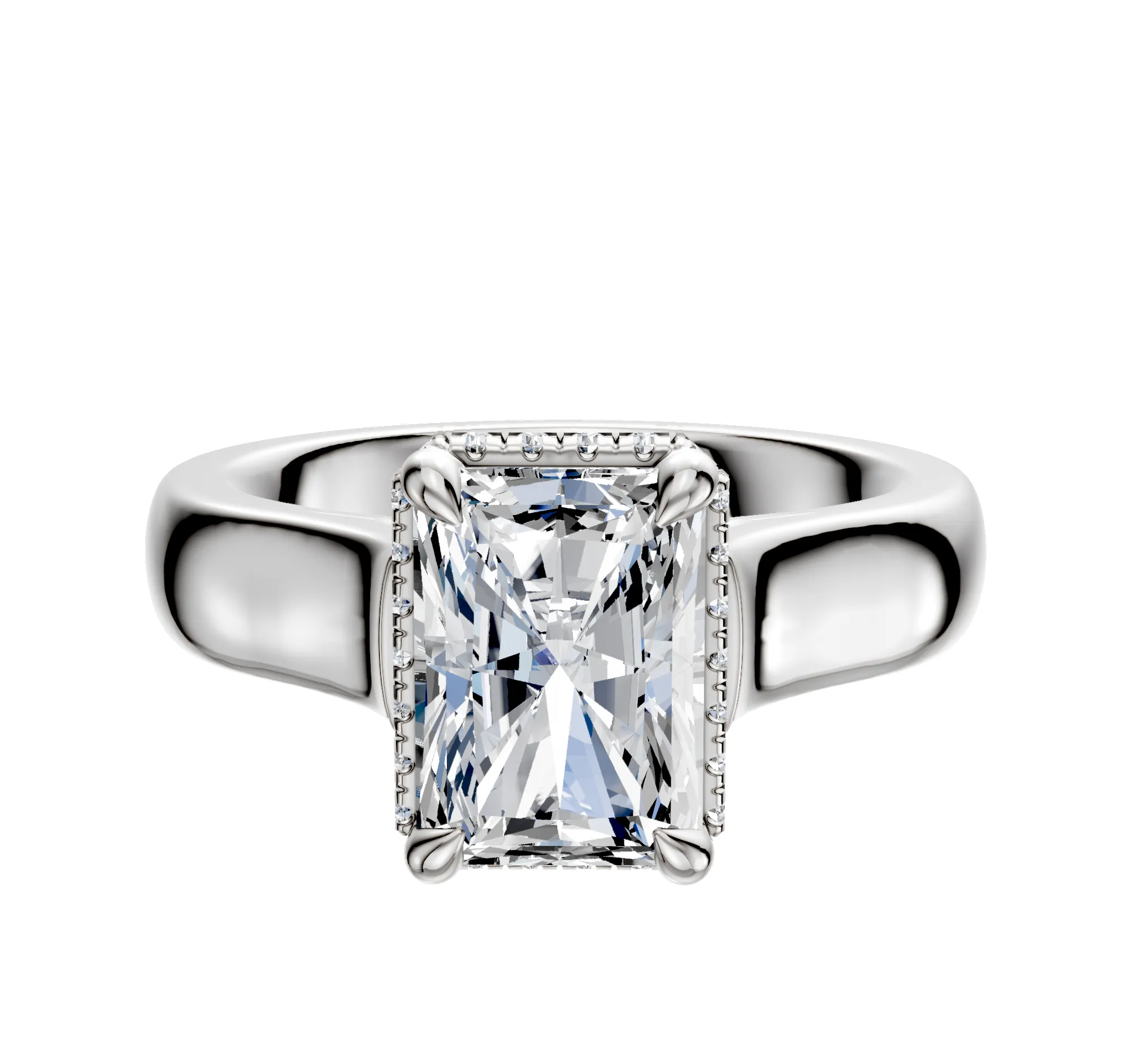 18K White Gold 4 Prong Collar Cathedral Dome 4.0mm Engagement Ring sold by Promise By Effy