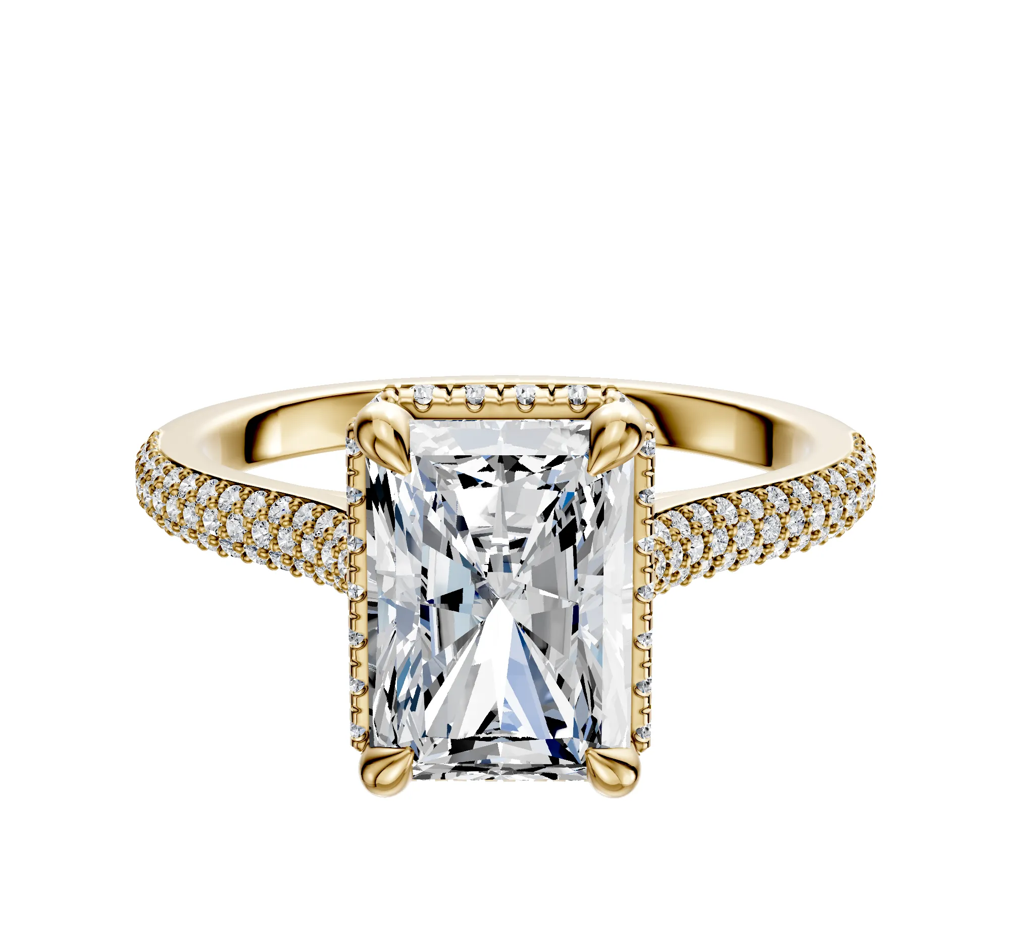 14K Yellow Gold 4 Prong Collar Cathedral Dome 3-Row-Pave 2.0mm Engagement Ring sold by Promise By Effy
