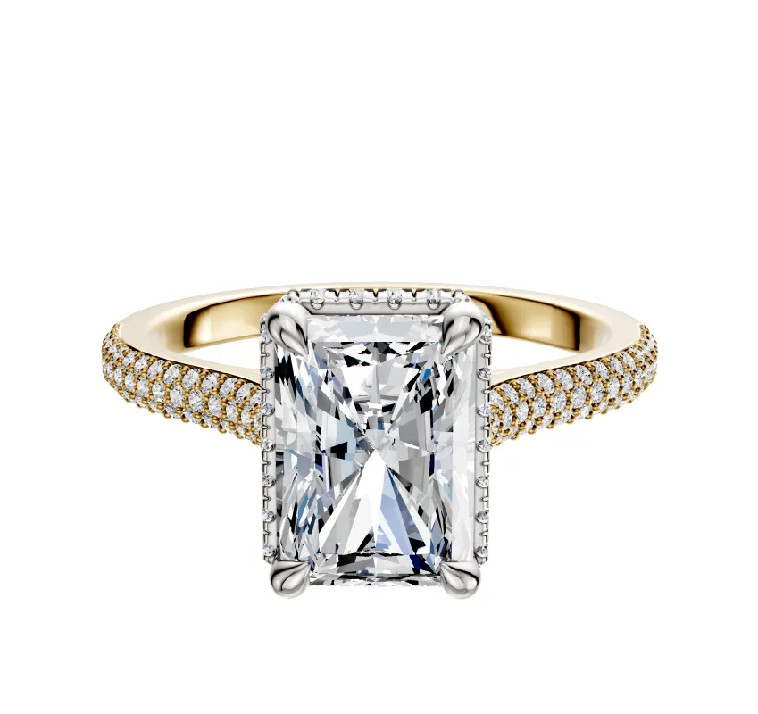 14K Two Tone 4 Prong Collar Cathedral Dome 3-Row-Pave 2.0mm Engagement Ring sold by Promise By Effy