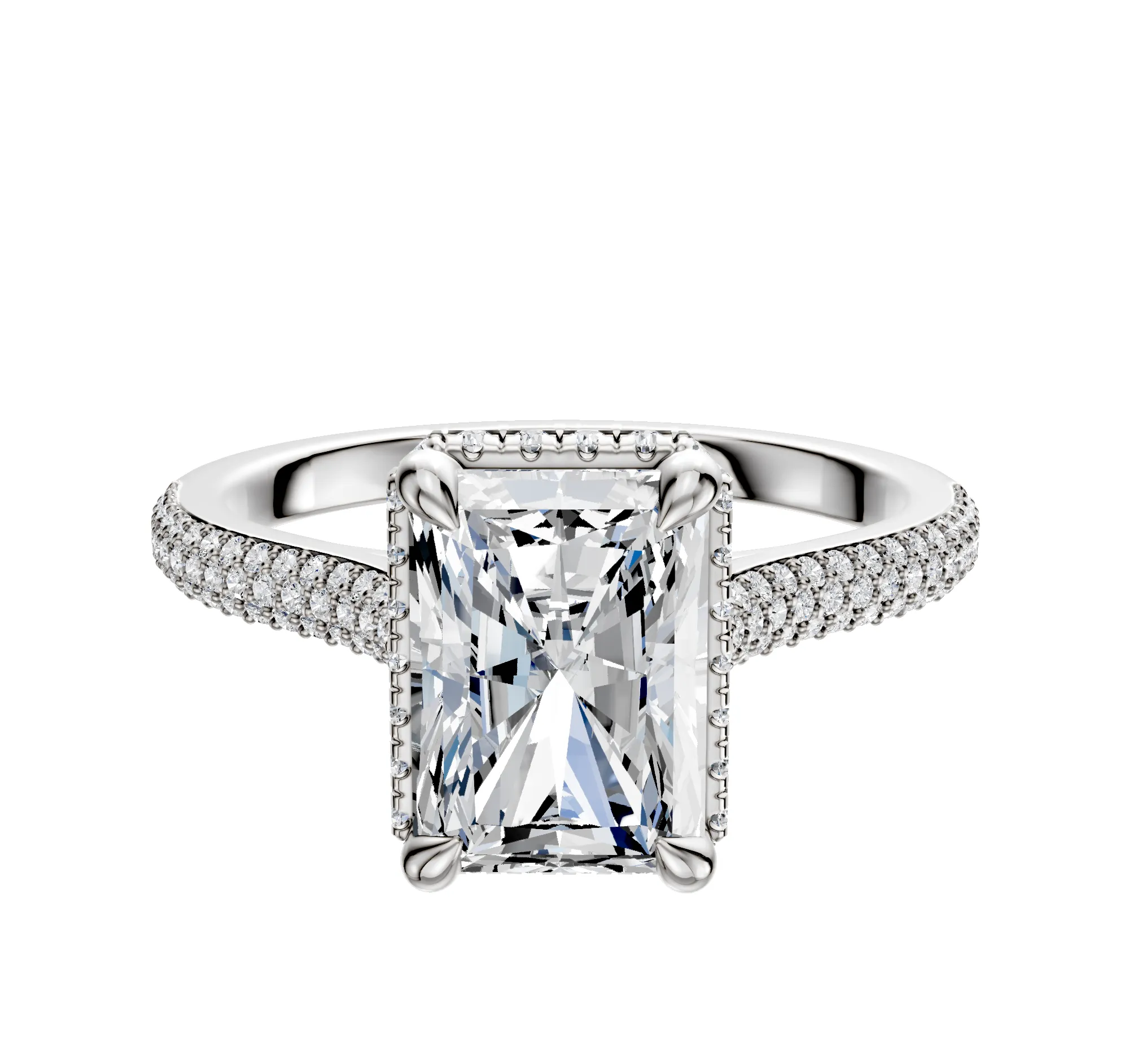 18K White Gold 4 Prong Collar Cathedral Dome 3-Row-Pave 2.0mm Engagement Ring sold by Promise By Effy