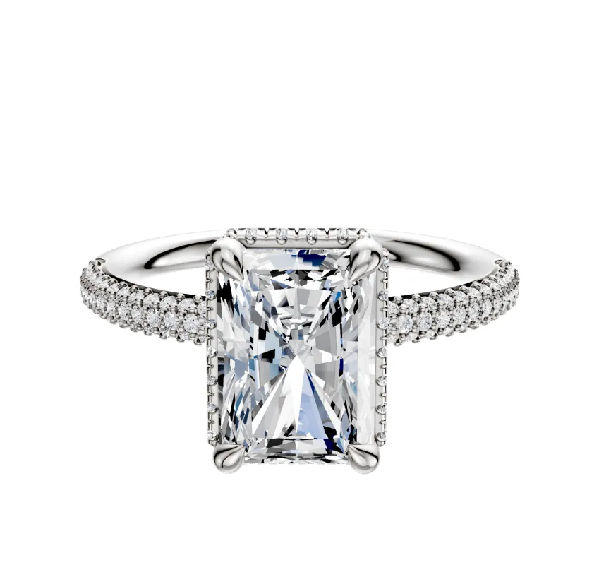 14K White Gold 4 Prong Collar Classic Dome 3-Row-Pave 2.0mm Engagement Ring sold by Promise By Effy