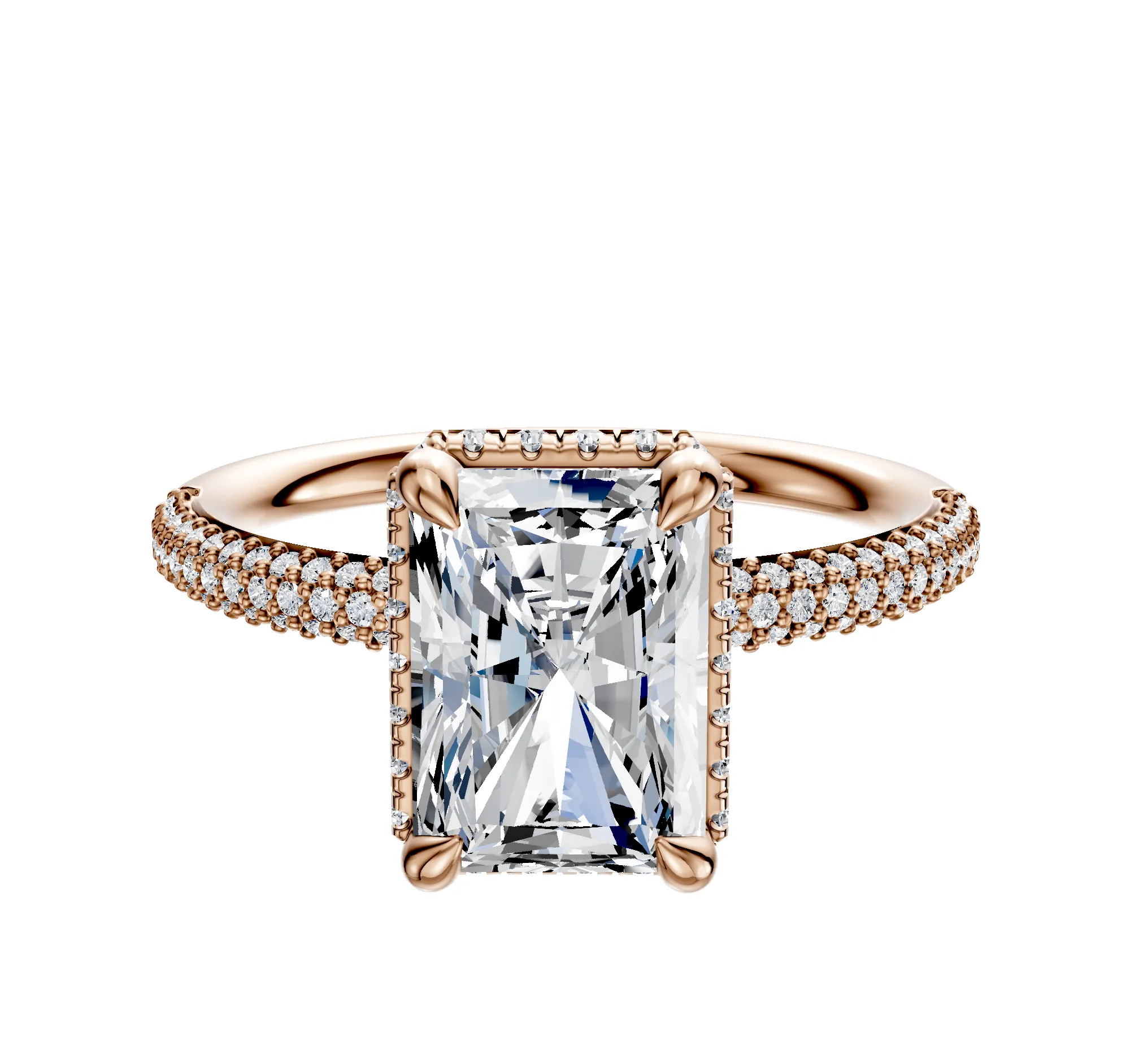 14K Rose Gold 4 Prong Collar Classic Dome 3-Row-Pave 2.0mm Engagement Ring sold by Promise By Effy