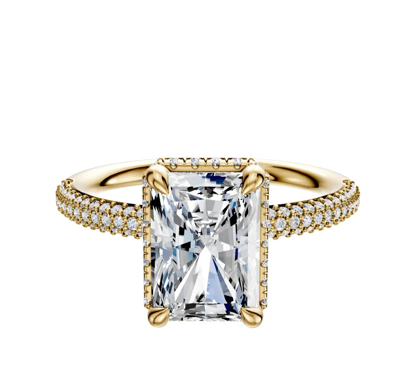 14K Yellow Gold 4 Prong Collar Classic Dome 3-Row-Pave 2.0mm Engagement Ring sold by Promise By Effy