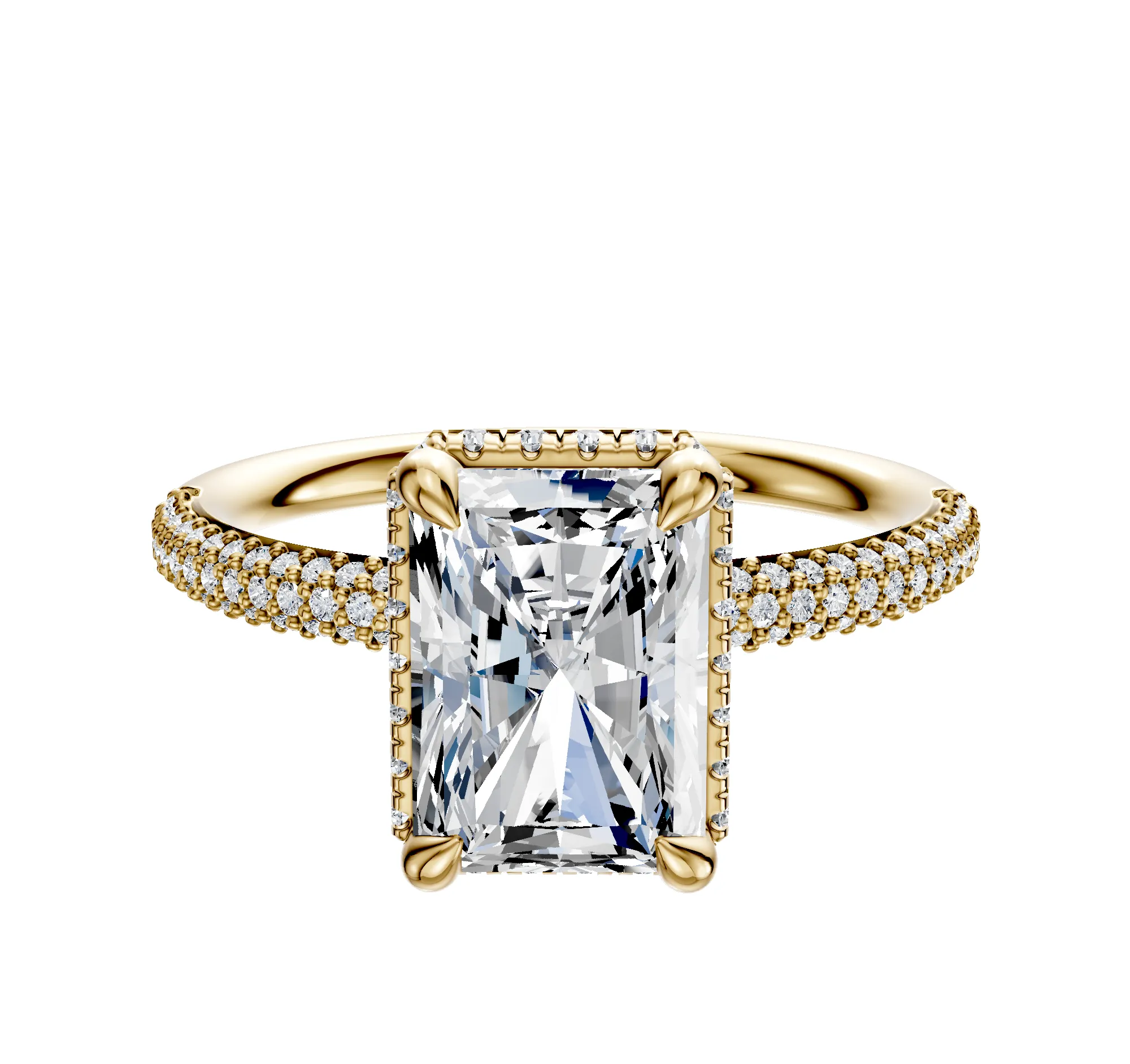 18K Yellow Gold 4 Prong Collar Classic Dome 3-Row-Pave 2.0mm Engagement Ring sold by Promise By Effy