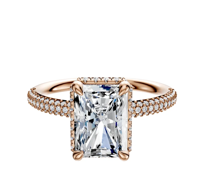 18K Rose Gold 4 Prong Collar Classic Dome 3-Row-Pave 2.0mm Engagement Ring sold by Promise By Effy