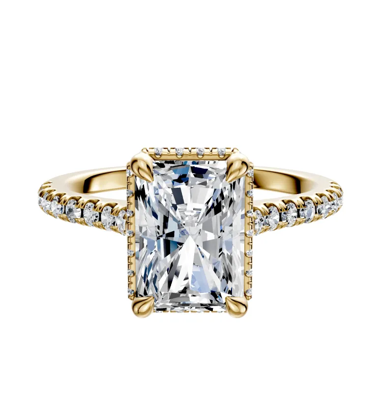 18K Yellow Gold 4 Prong Collar Cathedral Dome 1-Row-Pave 2.5mm Engagement Ring sold by Promise By Effy