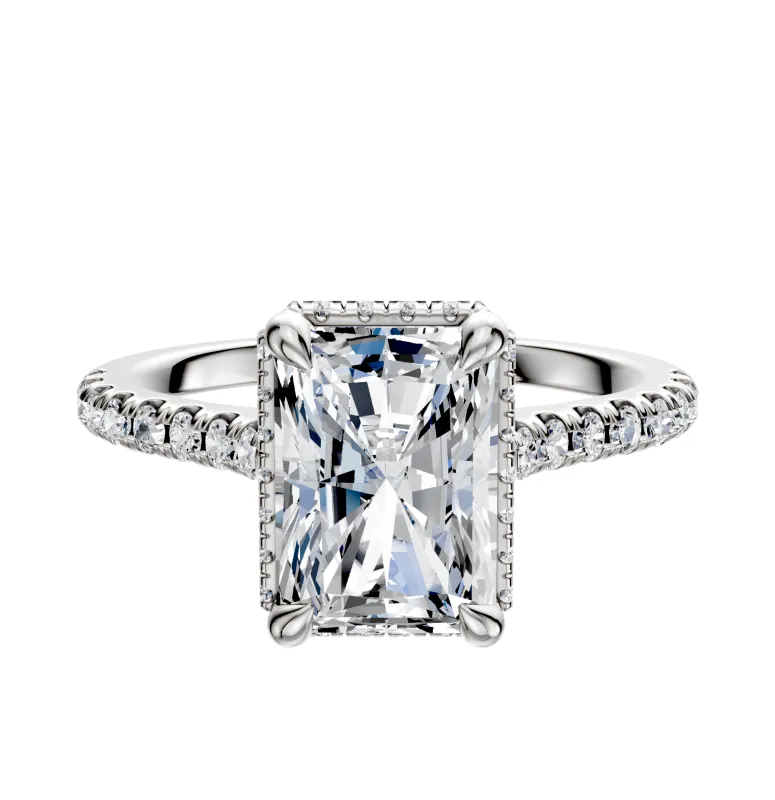18K White Gold 4 Prong Collar Cathedral Dome 1-Row-Pave 2.5mm Engagement Ring made by Promise By Effy