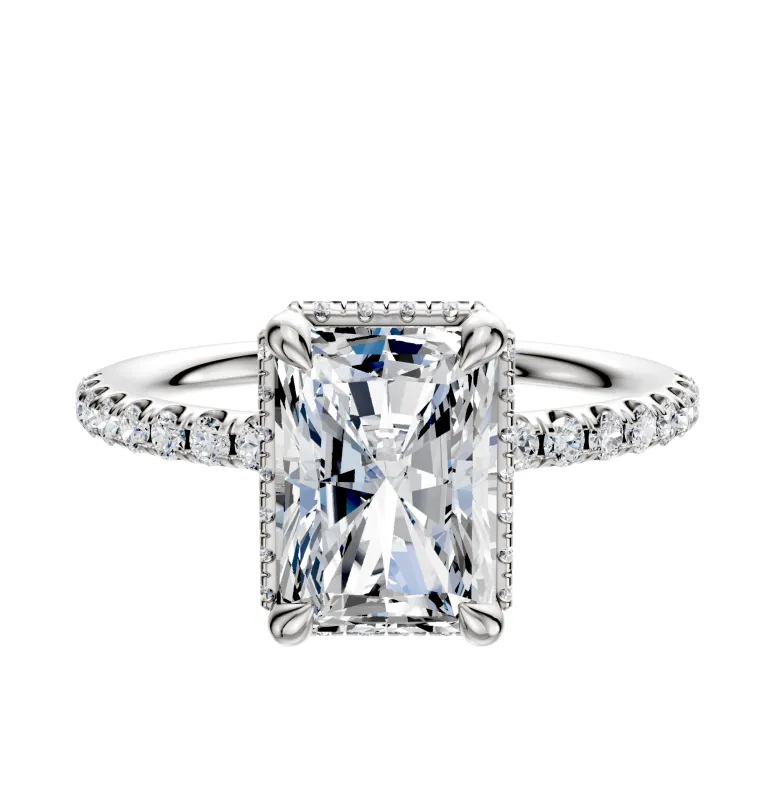 18K White Gold 4 Prong Collar Classic Dome 1-Row-Pave 2.5mm Engagement Ring sold by Promise By Effy