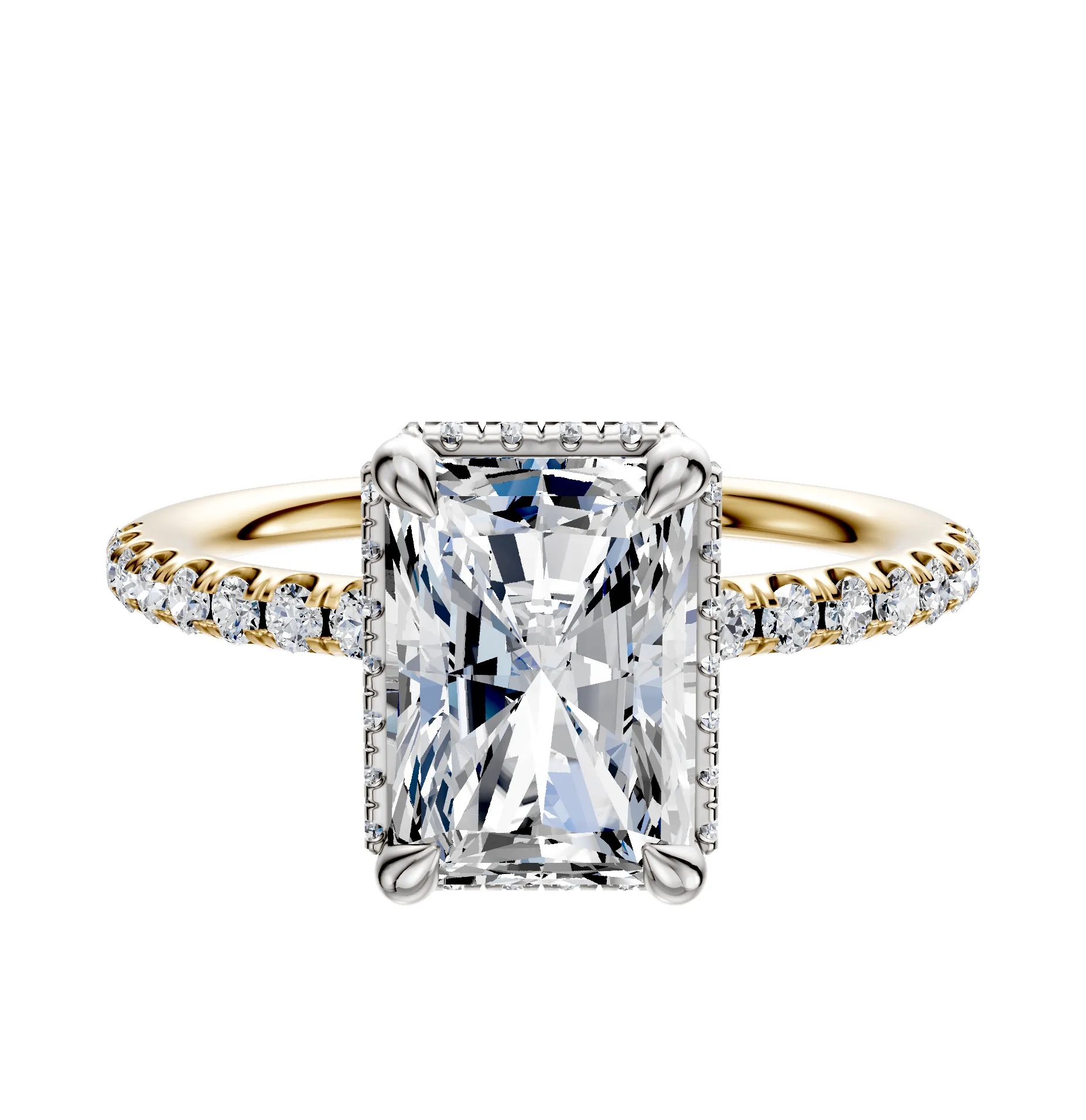 14K Two Tone 4 Prong Collar Classic Dome 1-Row-Pave 2.5mm Engagement Ring sold by Promise By Effy