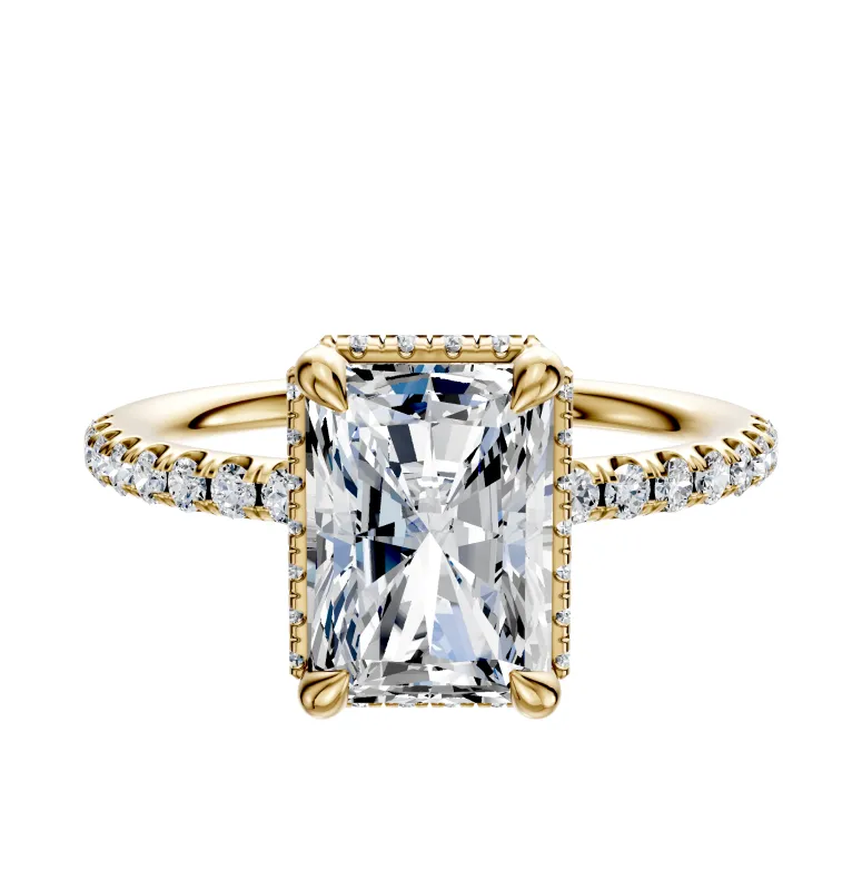 18K Yellow Gold 4 Prong Collar Classic Dome 1-Row-Pave 2.5mm Engagement Ring sold by Promise By Effy