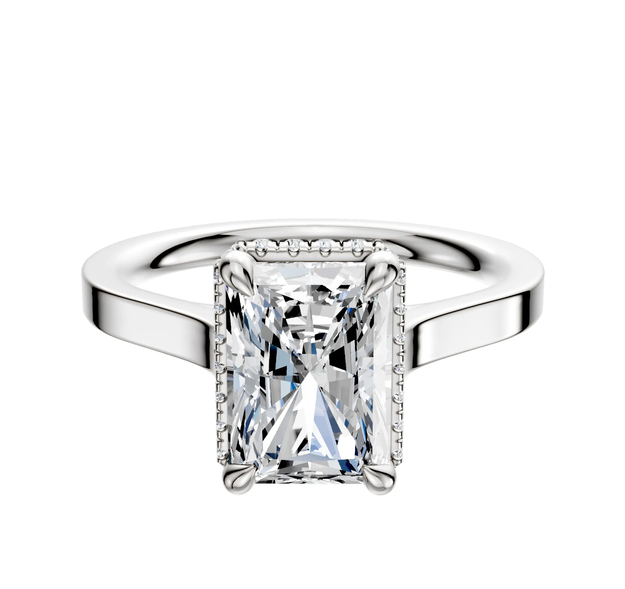 Platinum 4 Prong Collar Cathedral Flat 2.0mm Engagement Ring sold by Promise By Effy