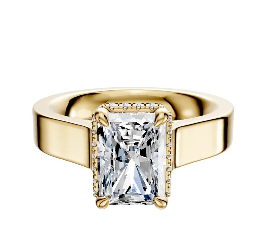 14K Yellow Gold 4 Prong Collar Cathedral Flat 4.0mm Engagement Ring sold by Promise By Effy