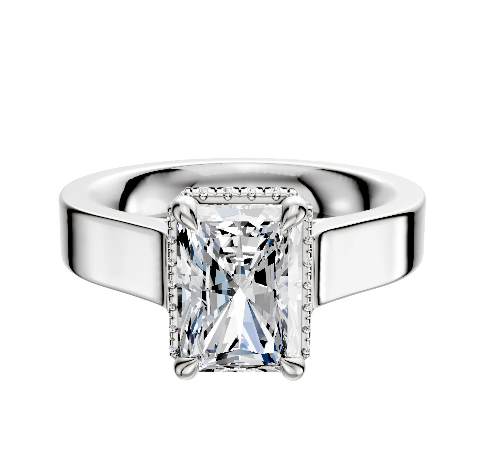 14K White Gold 4 Prong Collar Cathedral Flat 4.0mm Engagement Ring sold by Promise By Effy