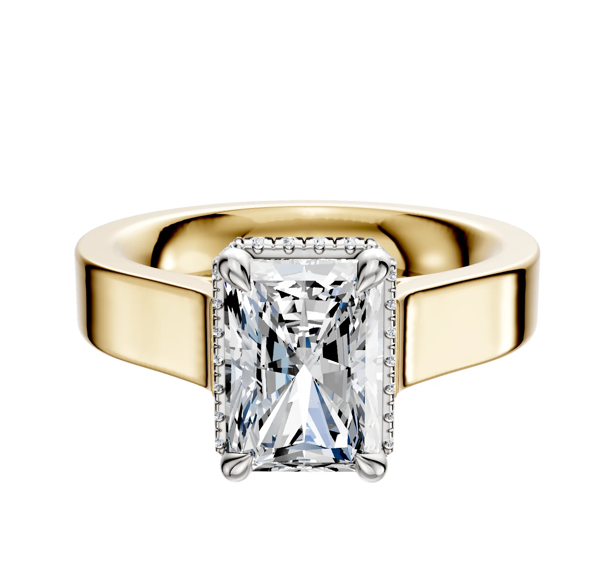 14K Two Tone 4 Prong Collar Cathedral Flat 4.0mm Engagement Ring sold by Promise By Effy