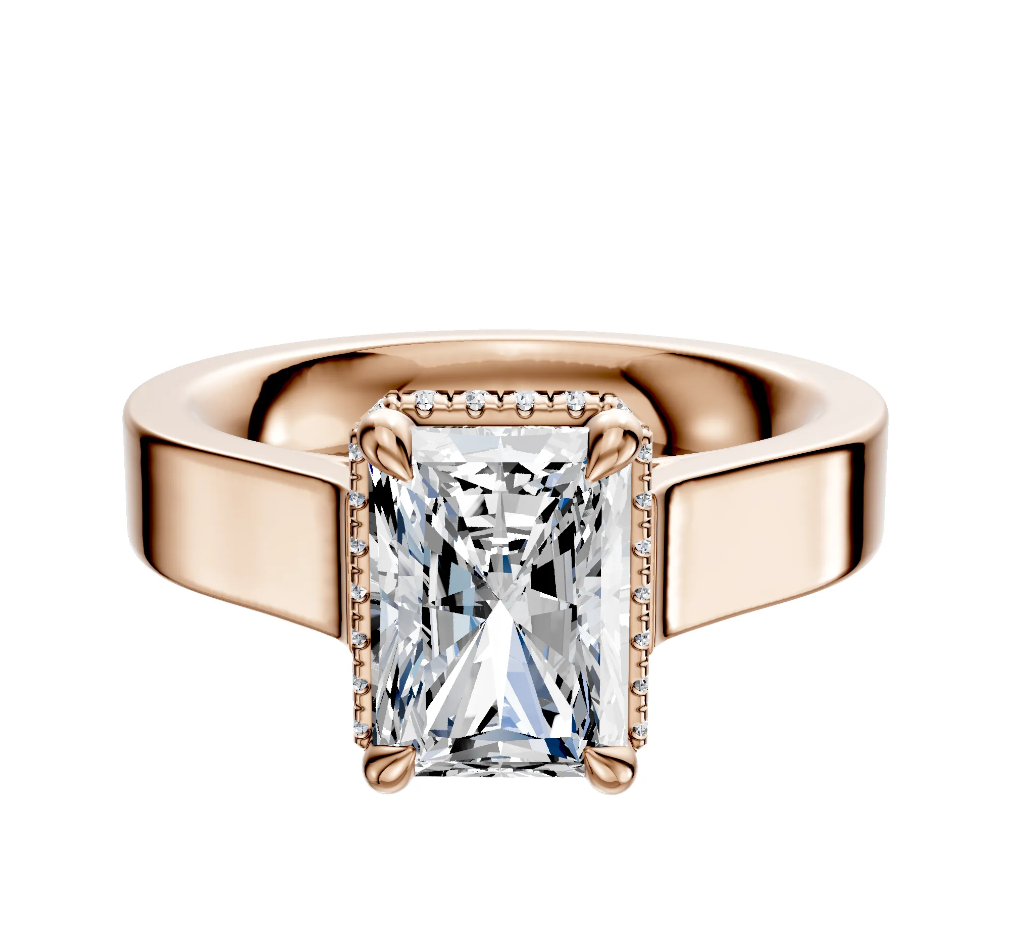 18K Rose Gold 4 Prong Collar Cathedral Flat 4.0mm Engagement Ring sold by Promise By Effy