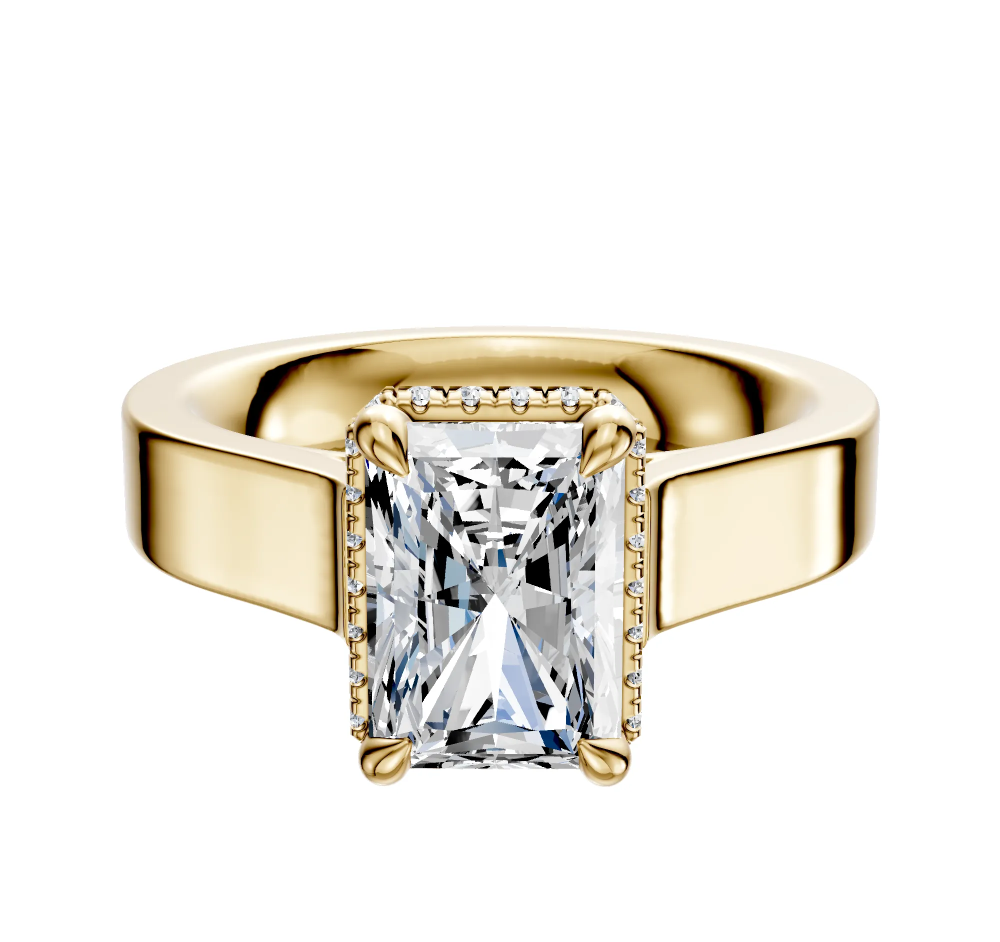 18K Yellow Gold 4 Prong Collar Cathedral Flat 4.0mm Engagement Ring sold by Promise By Effy