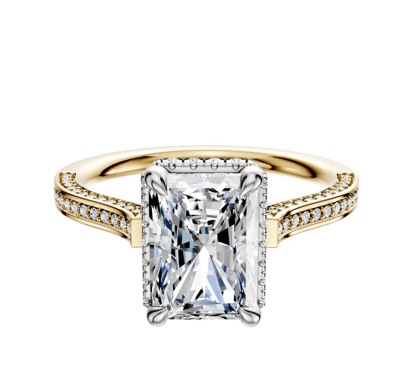 18K Two Tone 4 Prong Collar Cathedral Flat 3-Row-Pave 2.0mm Engagement Ring sold by Promise By Effy