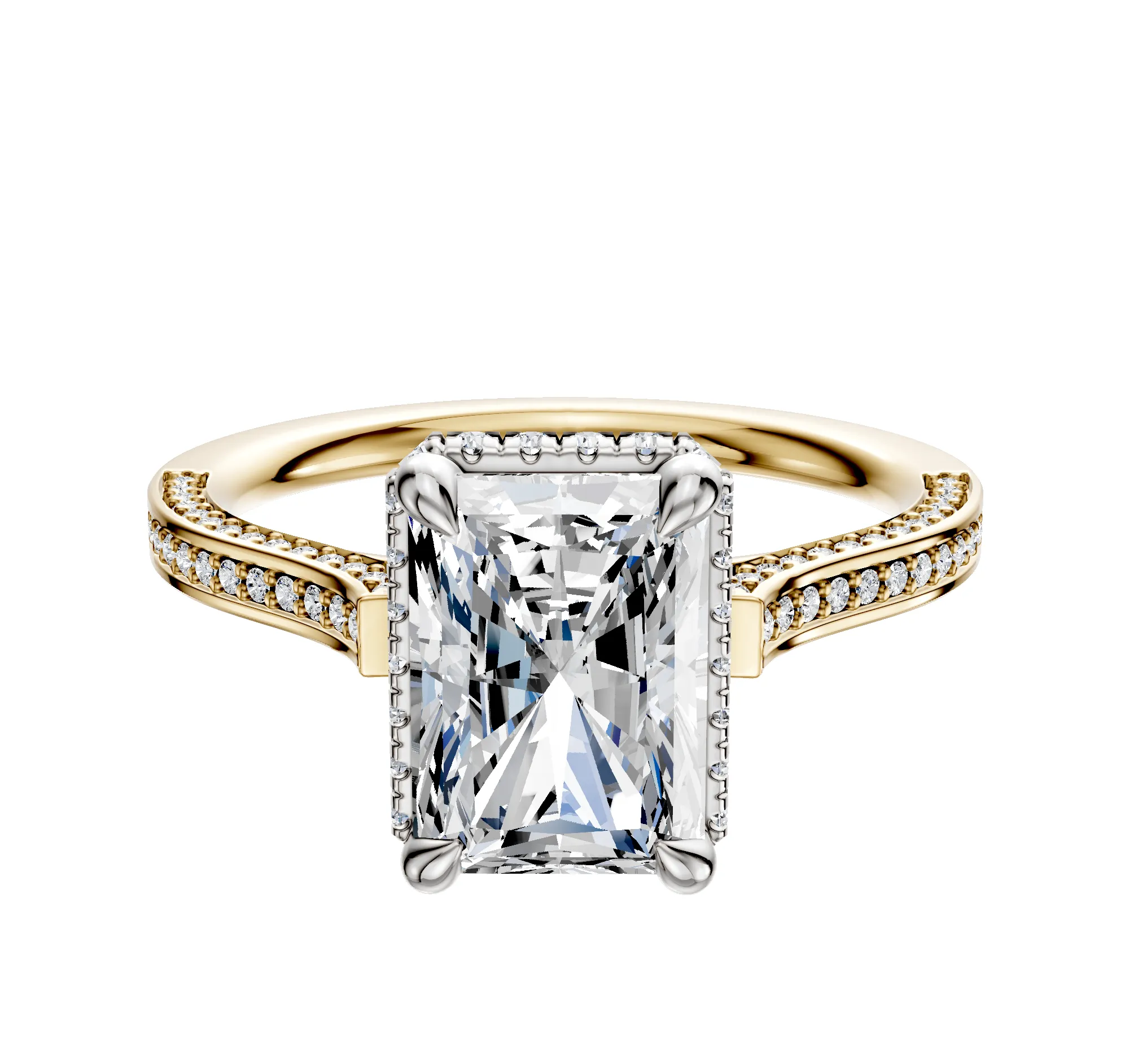 18K Two Tone 4 Prong Collar Cathedral Flat 3-Row-Pave 2.0mm Engagement Ring sold by Promise By Effy