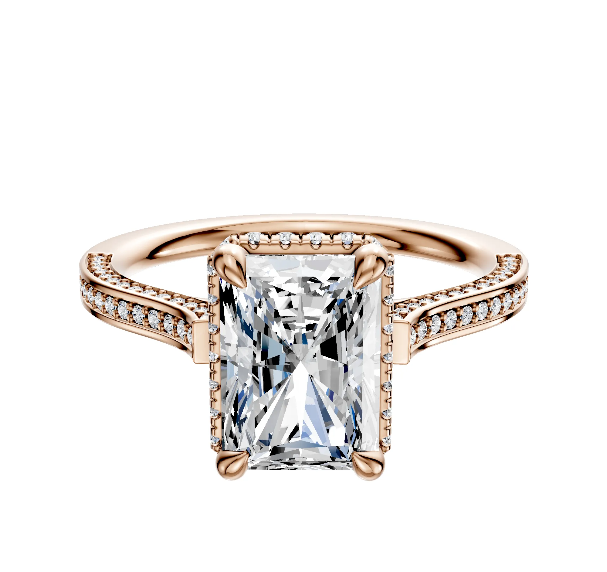 18K Rose Gold 4 Prong Collar Cathedral Flat 3-Row-Pave 2.0mm Engagement Ring sold by Promise By Effy