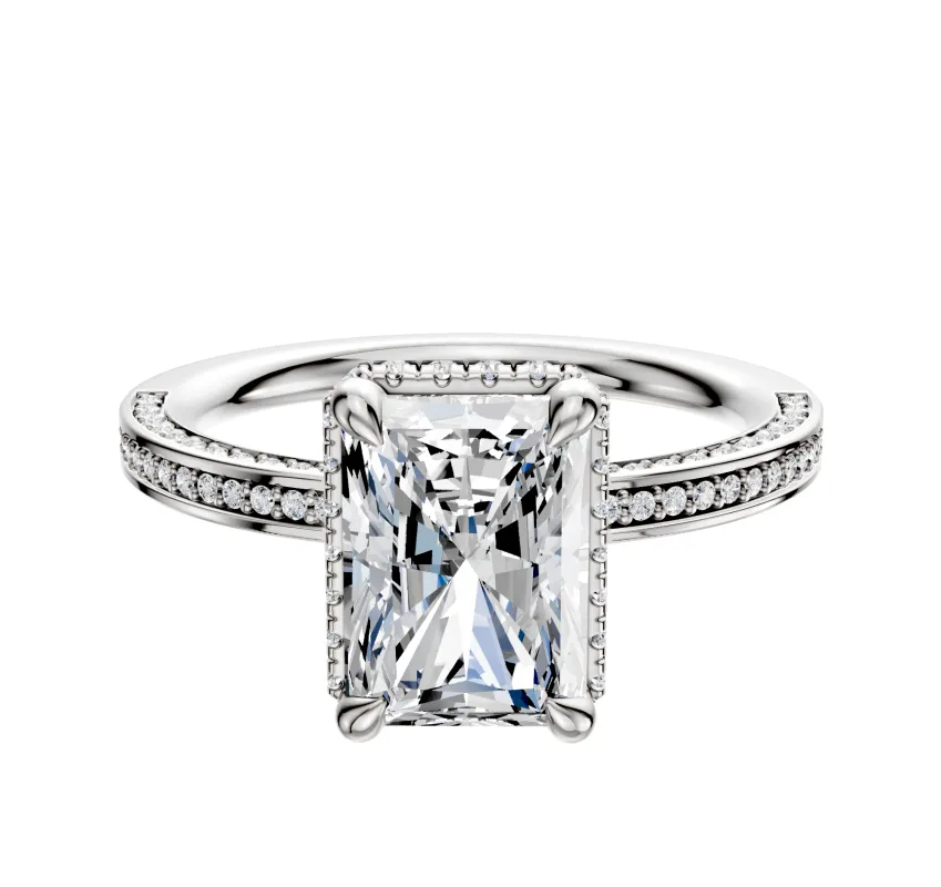 14K White Gold 4 Prong Collar Classic Flat 3-Row-Pave 2.0mm Engagement Ring sold by Promise By Effy