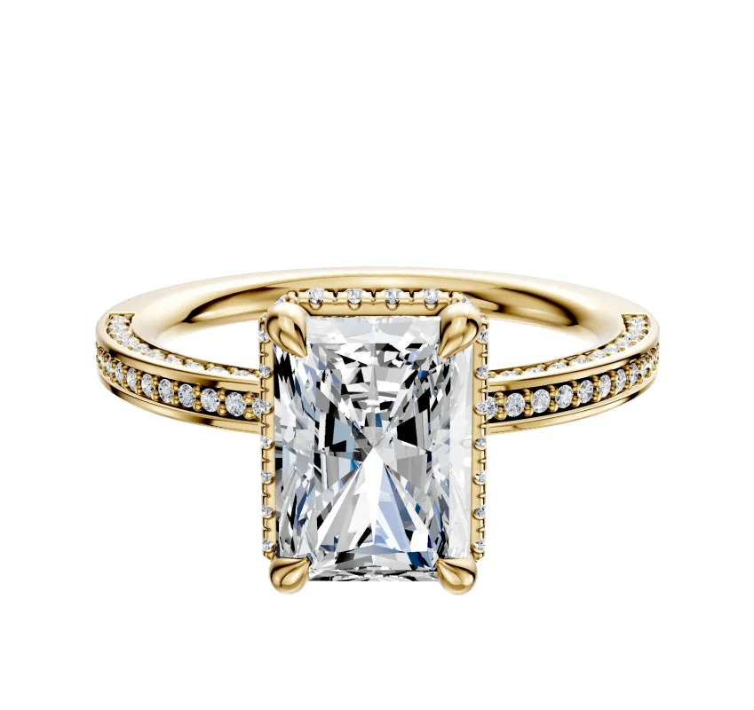 14K Yellow Gold 4 Prong Collar Classic Flat 3-Row-Pave 2.0mm Engagement Ring sold by Promise By Effy