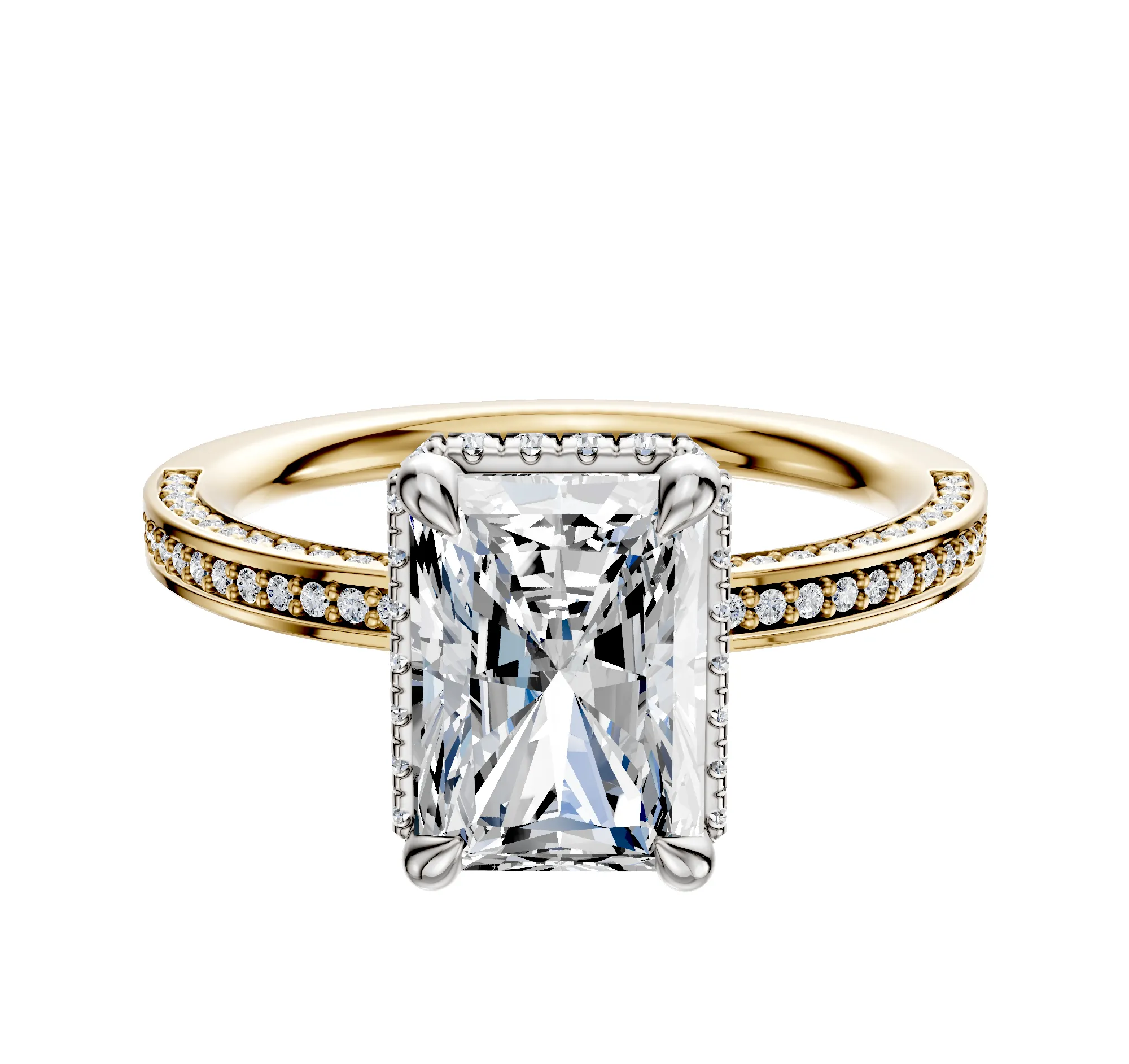 14K Two Tone 4 Prong Collar Classic Flat 3-Row-Pave 2.0mm Engagement Ring sold by Promise By Effy