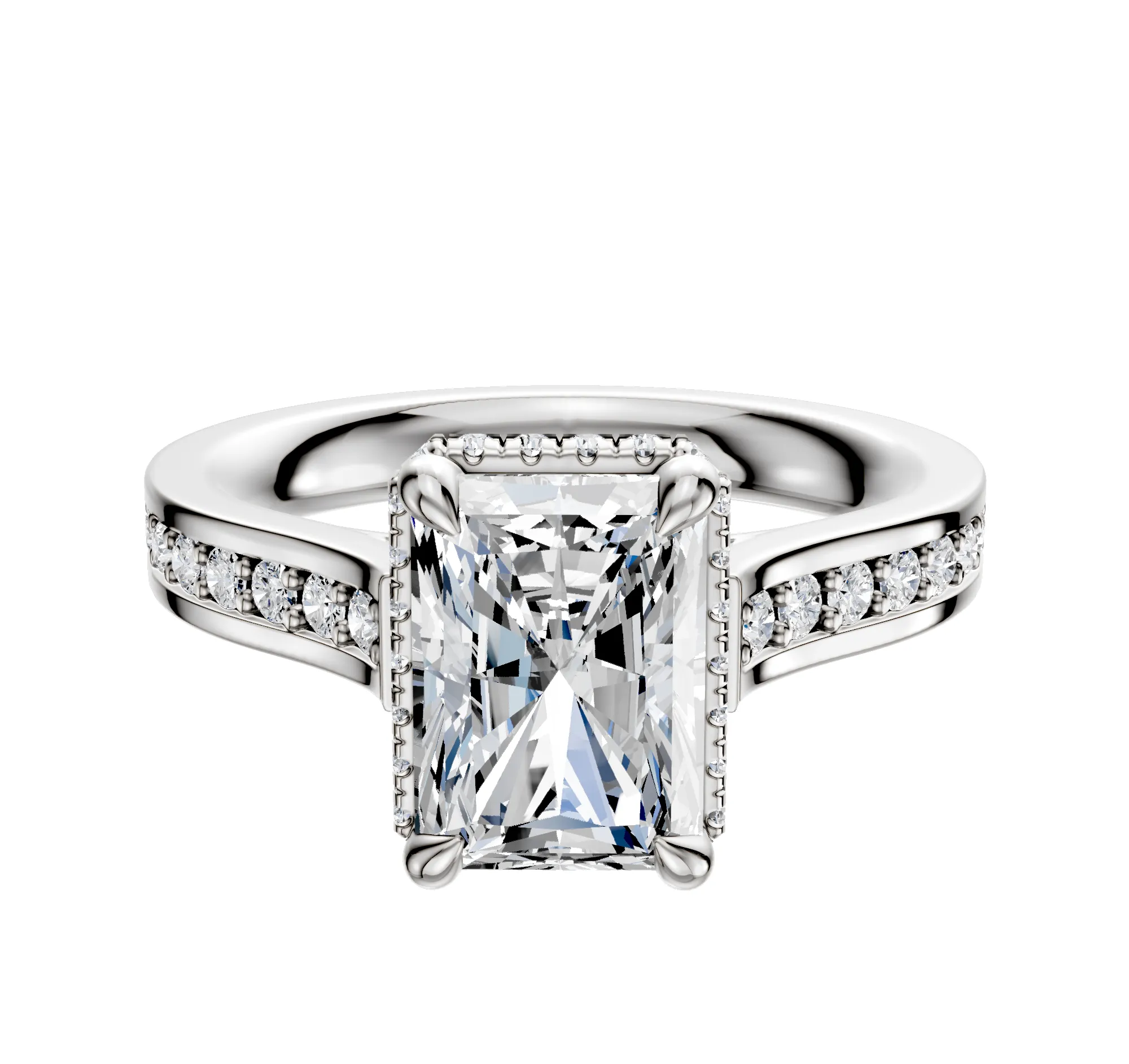 18K White Gold 4 Prong Collar Cathedral Flat 1-Row-Pave 2.5mm Engagement Ring sold by Promise By Effy