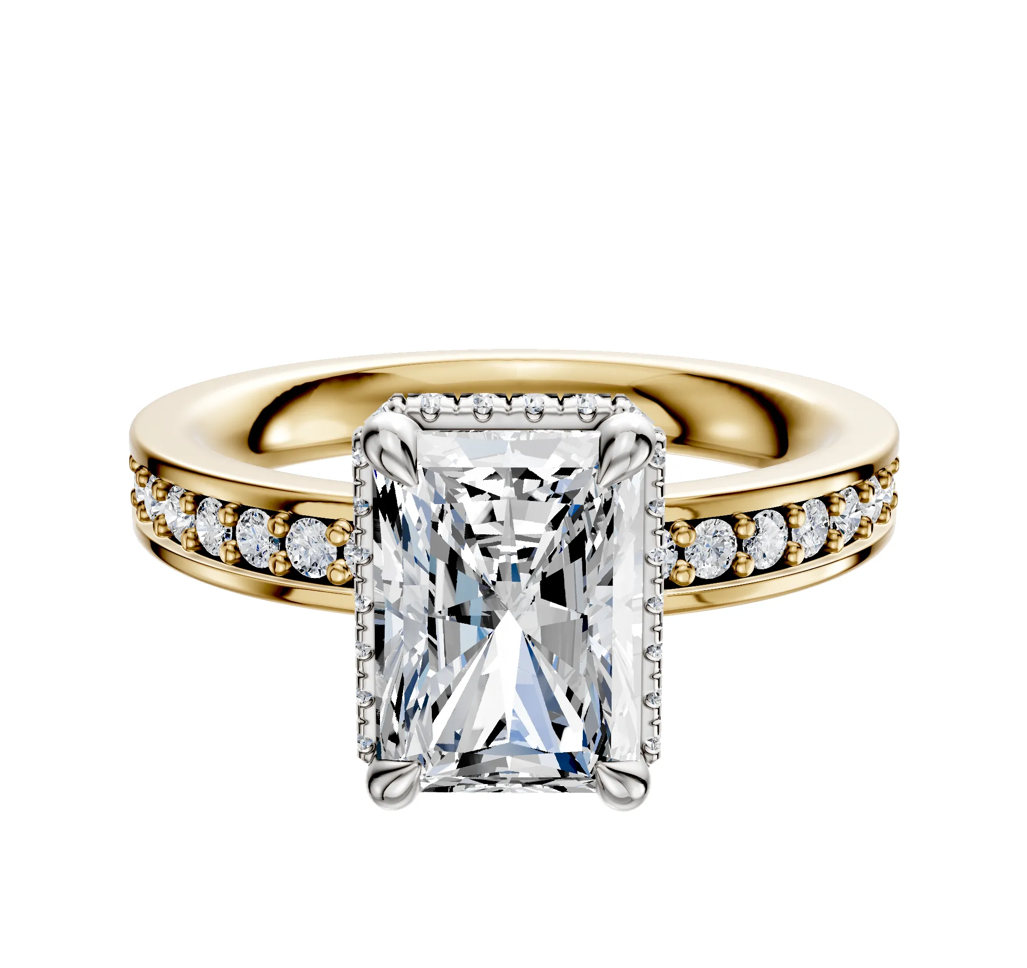 14K Two Tone 4 Prong Collar Classic Flat 1-Row-Pave 2.5mm Engagement Ring sold by Promise By Effy