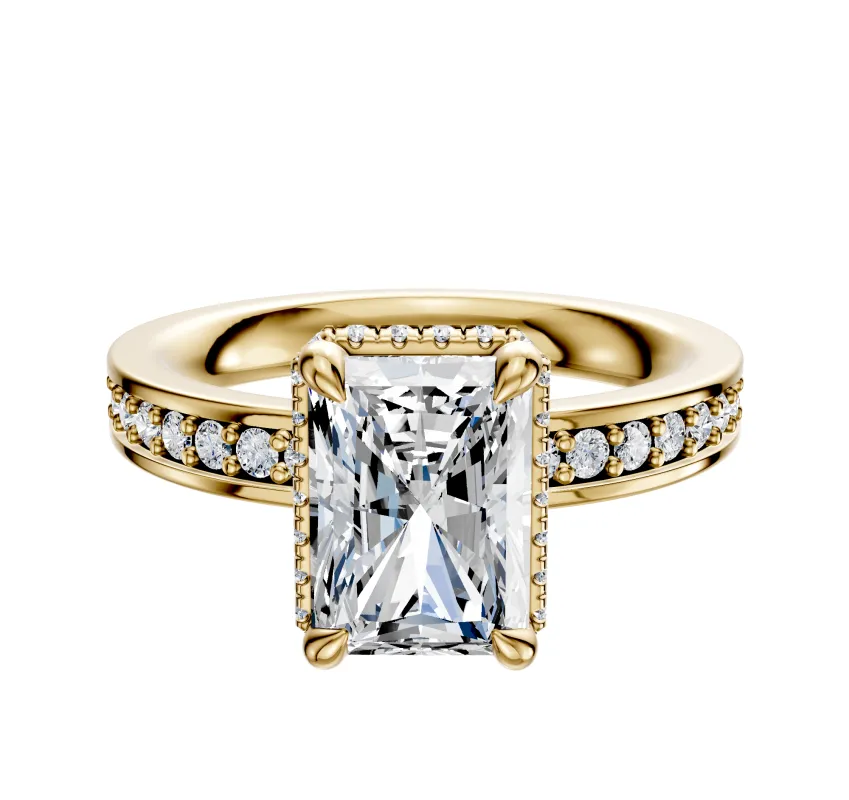 18K Yellow Gold 4 Prong Collar Classic Flat 1-Row-Pave 2.5mm Engagement Ring made by Promise By Effy