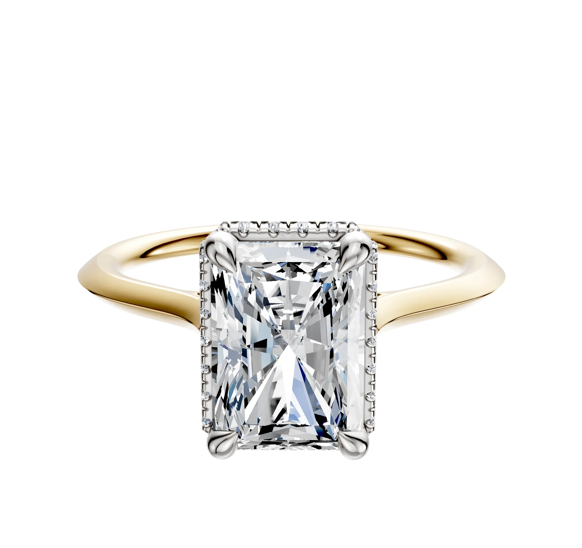 18K Two Tone 4 Prong Collar Cathedral Knife Edge 1.5mm Engagement Ring sold by Promise By Effy